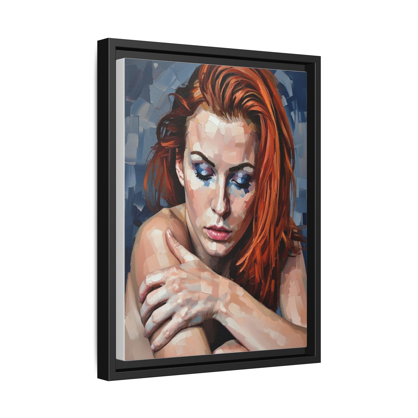 Framed Matte Canvas Art – Contemplative Redhead Portrait