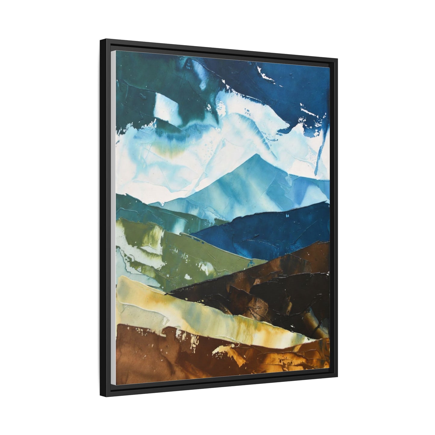 Framed Abstract Mountain Canvas Art — Blue & Earthtone Landscape Print