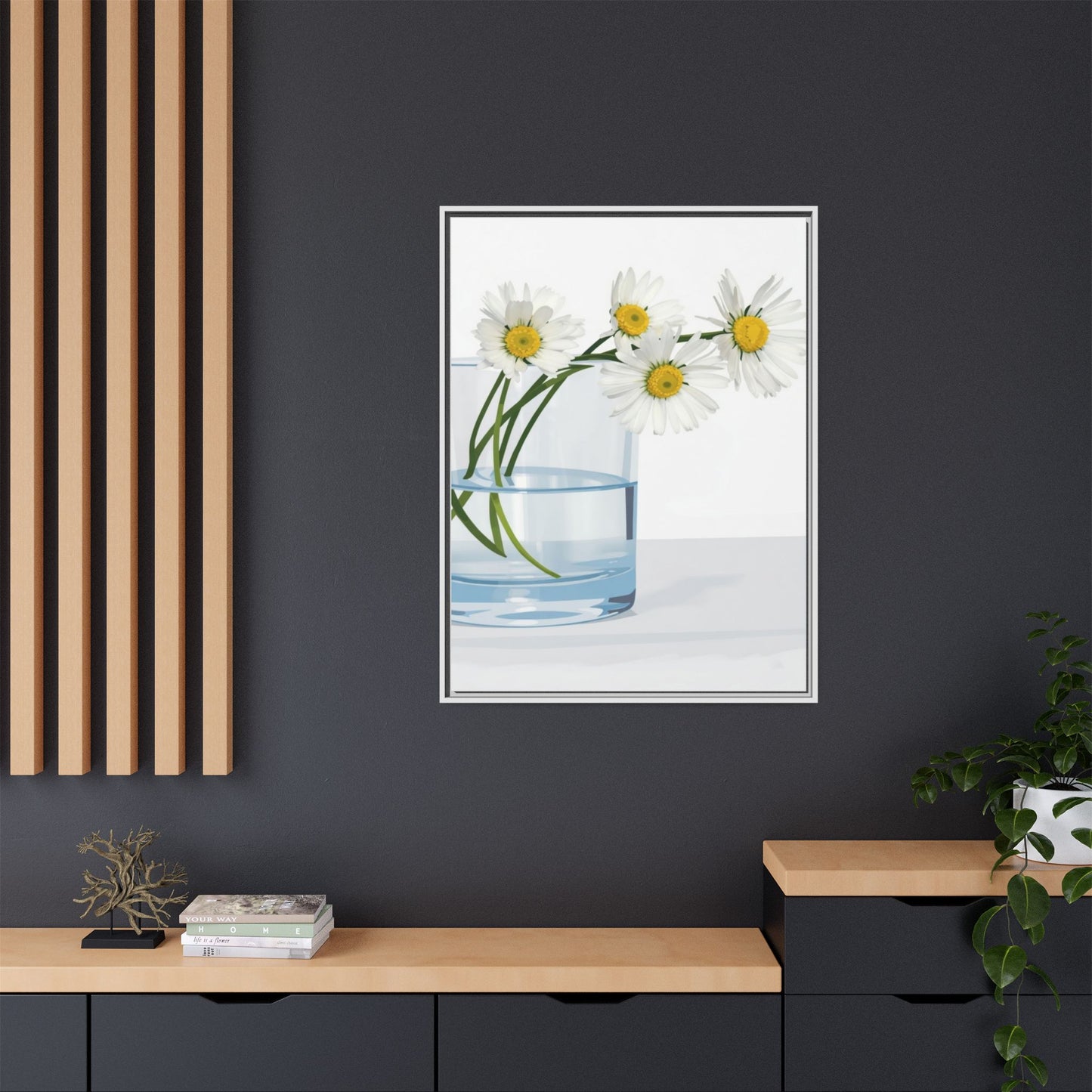 Framed Daisy Canvas Print — Minimal Botanical Wall Art