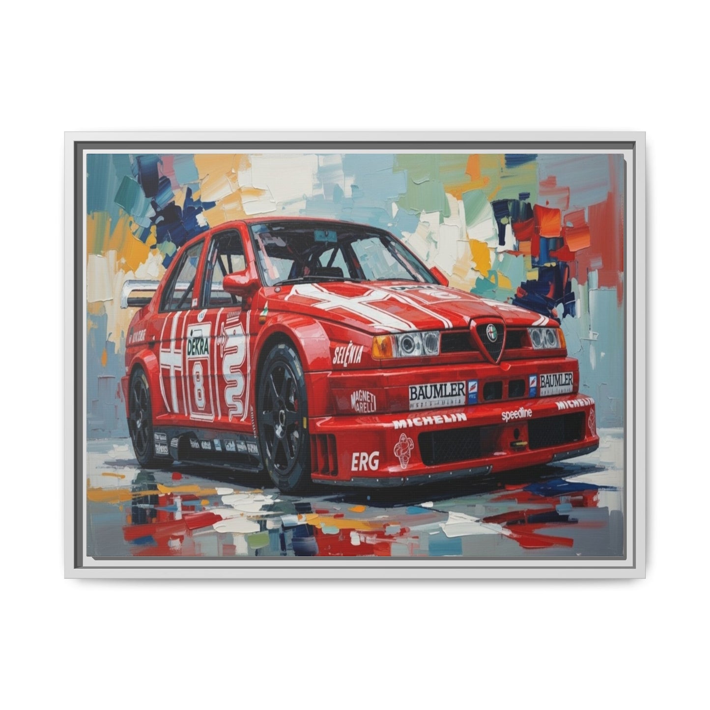 Framed Racing Car Canvas Print — Red Alfa Romeo Track Art