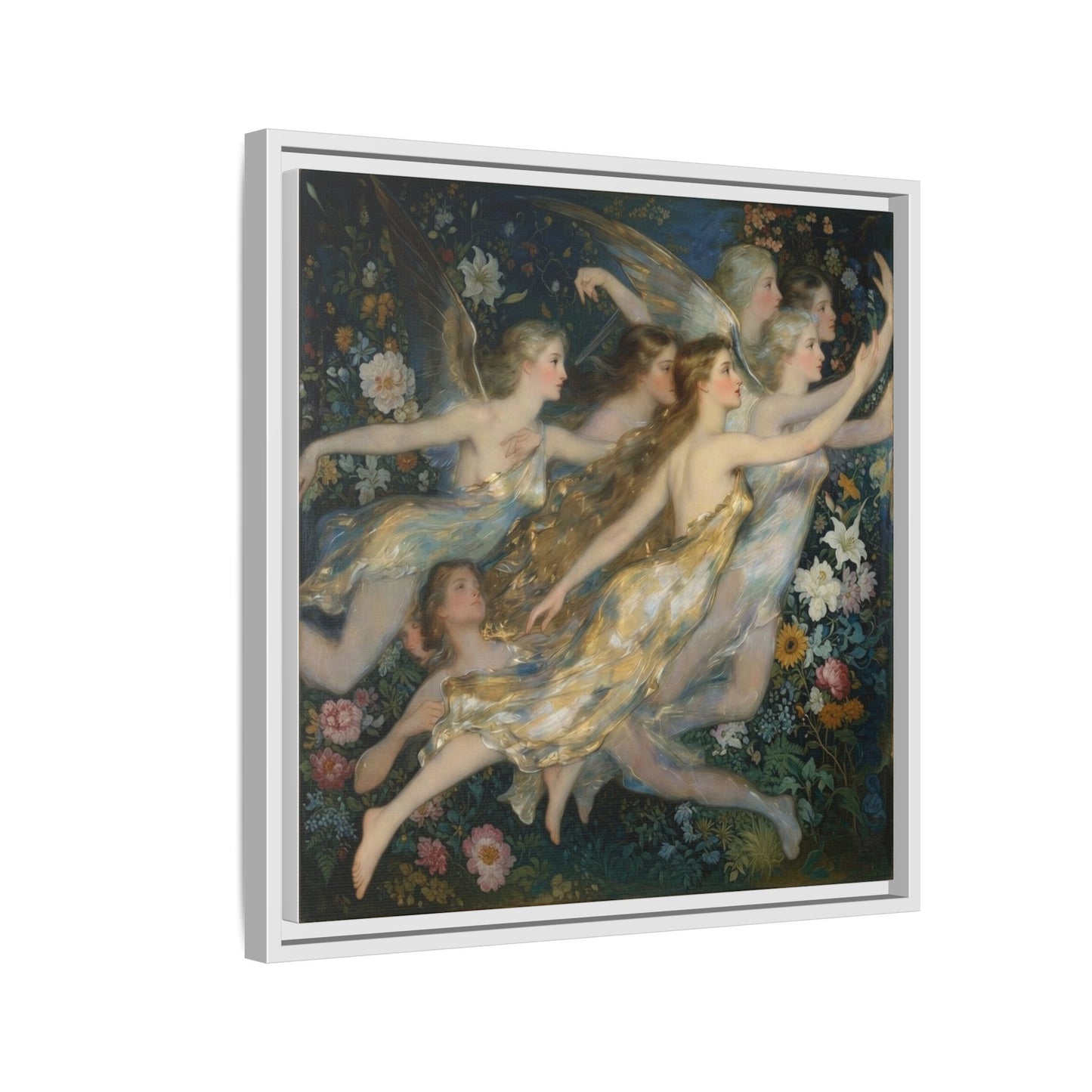Framed Matte Canvas Wall Art — Vintage Fairies & Floral Painting
