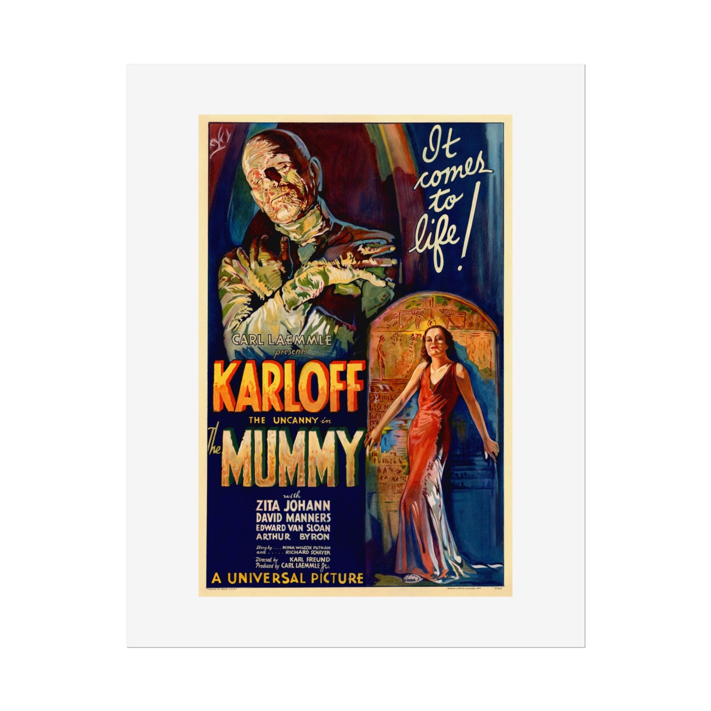 The Mummy 1932 film poster by Karoly Grosz Wall Art Print (Karloff "It Comes to Life!")