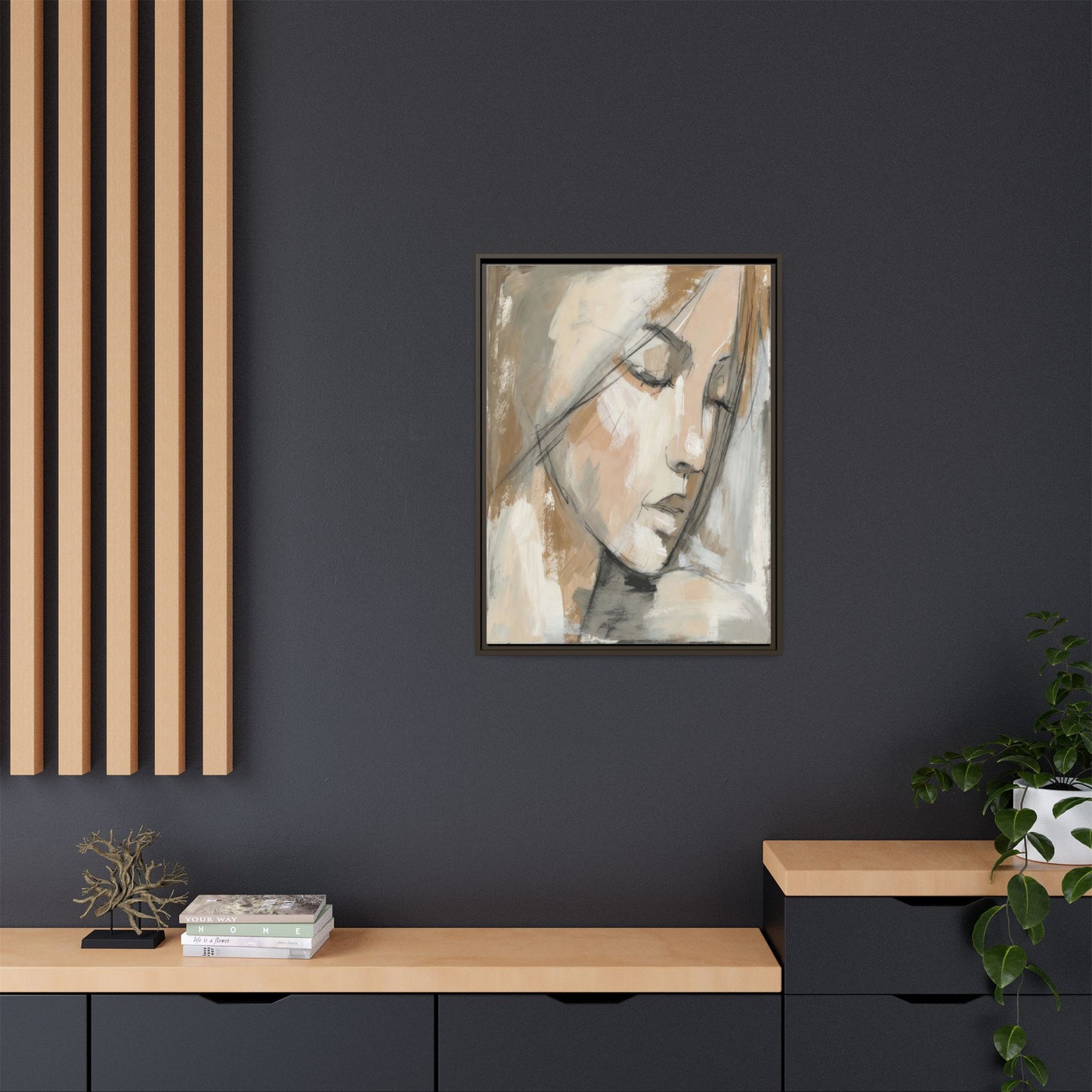 Framed Matte Canvas Art — Serene Abstract Portrait in Neutrals