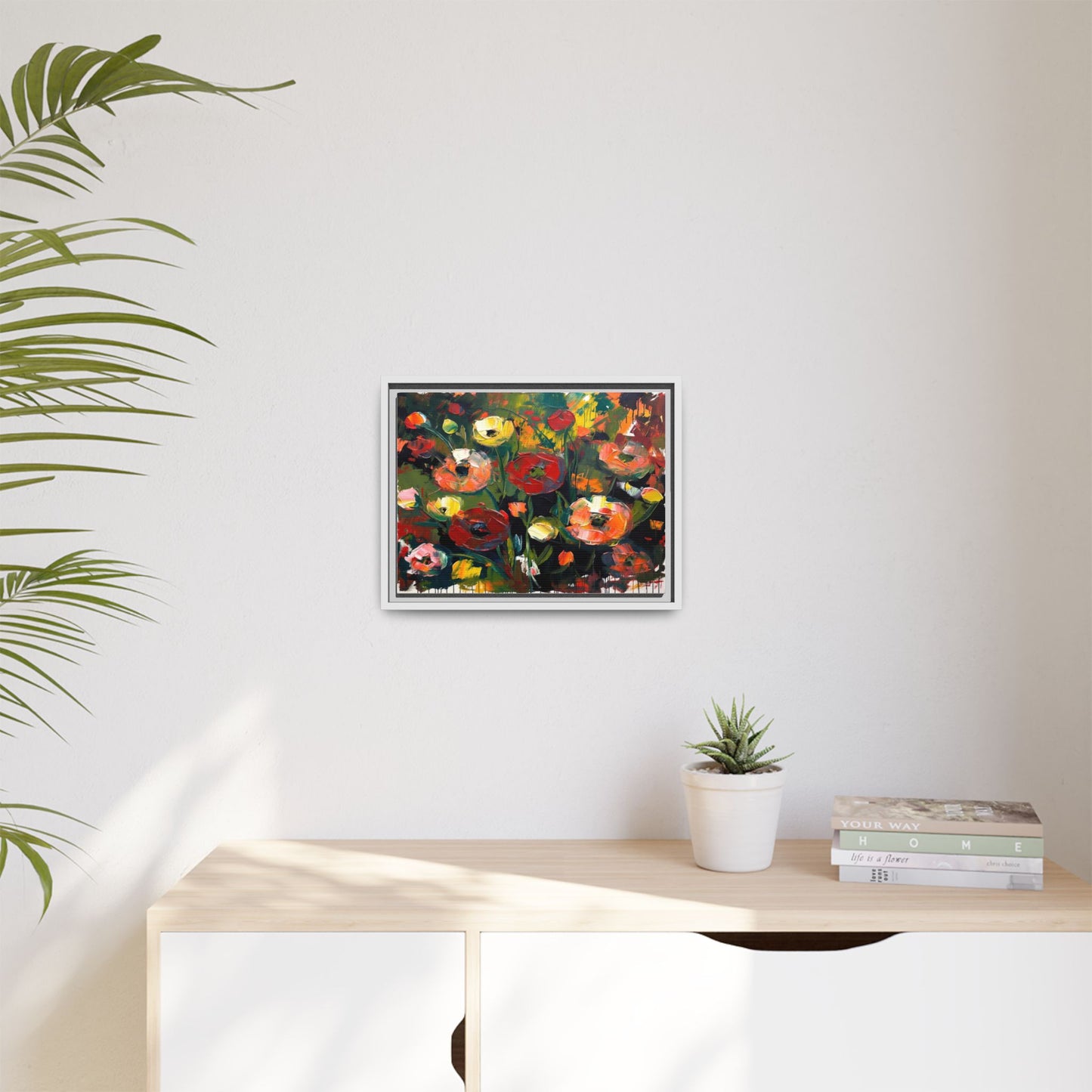 Framed Floral Canvas Print — Vibrant Abstract Poppies Wall Art
