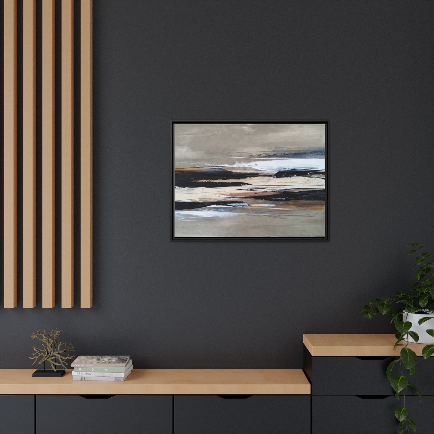 Abstract Seascape Matte Canvas Framed Wall Art — Neutral Coastal Landscape