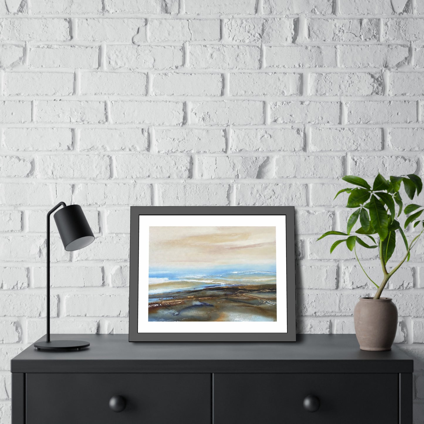 Framed Paper Poster — Abstract Coastal Watercolor Landscape Print