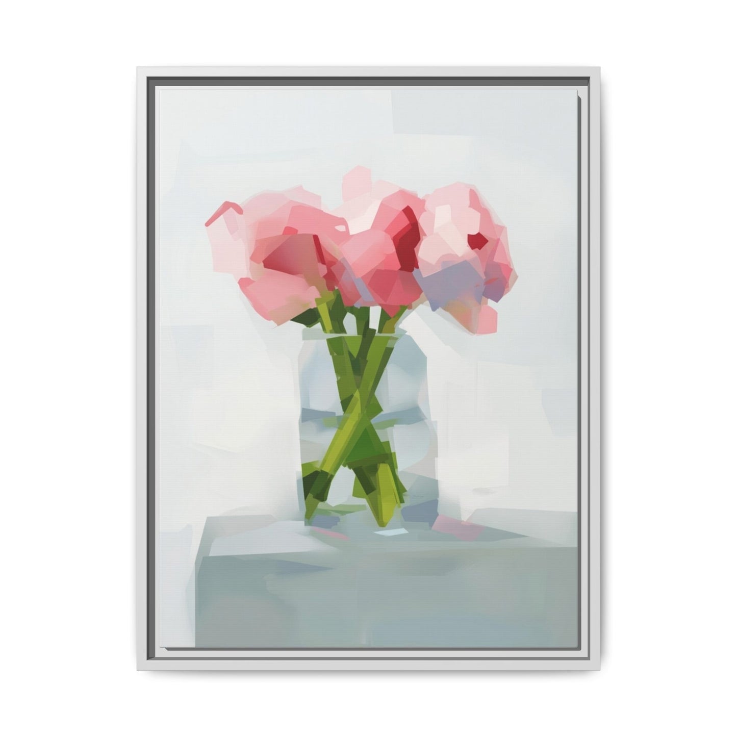 Framed Floral Canvas Art — Pink Peonies in Vase (Matte)