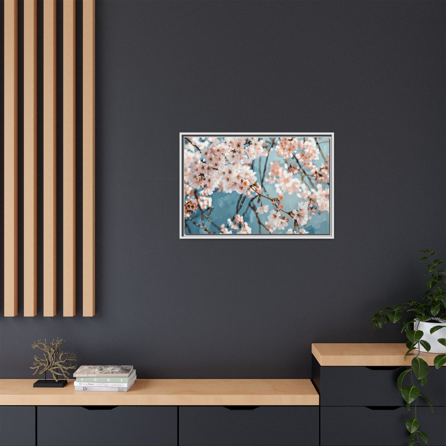 Framed Cherry Blossom Matte Canvas Print — Soft Pink Floral Wall Art