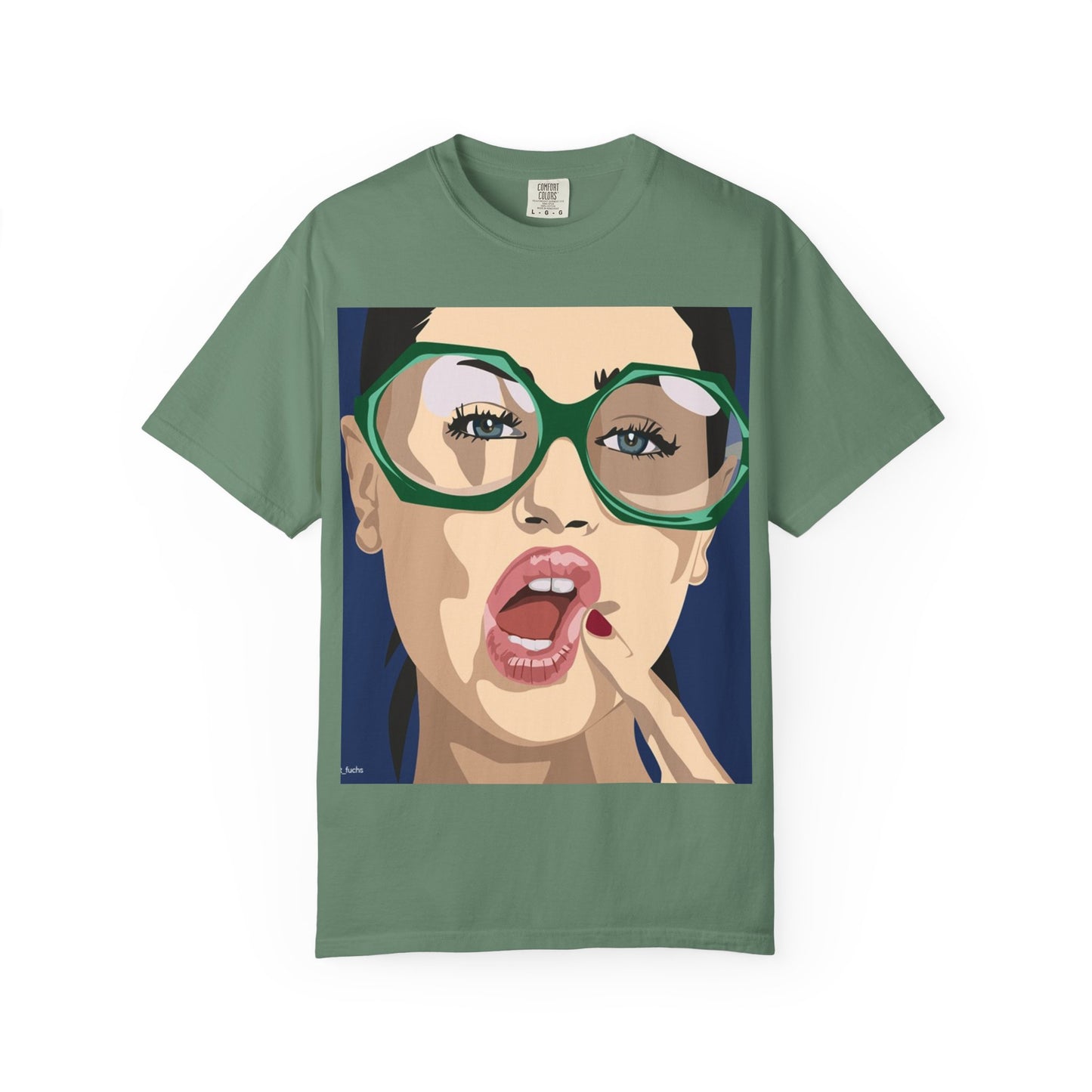 Pop Art Woman Graphic T‑Shirt — Retro Chic Green Glasses Design