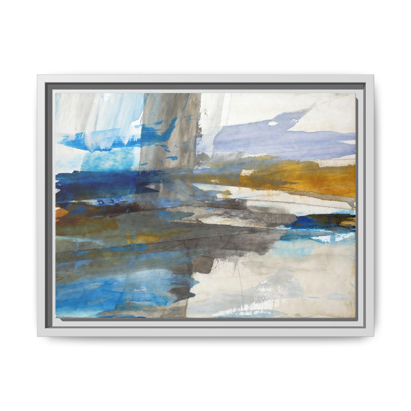 Abstract Blue & Gold Framed Canvas Art — Matte Multi-Color Wall Print