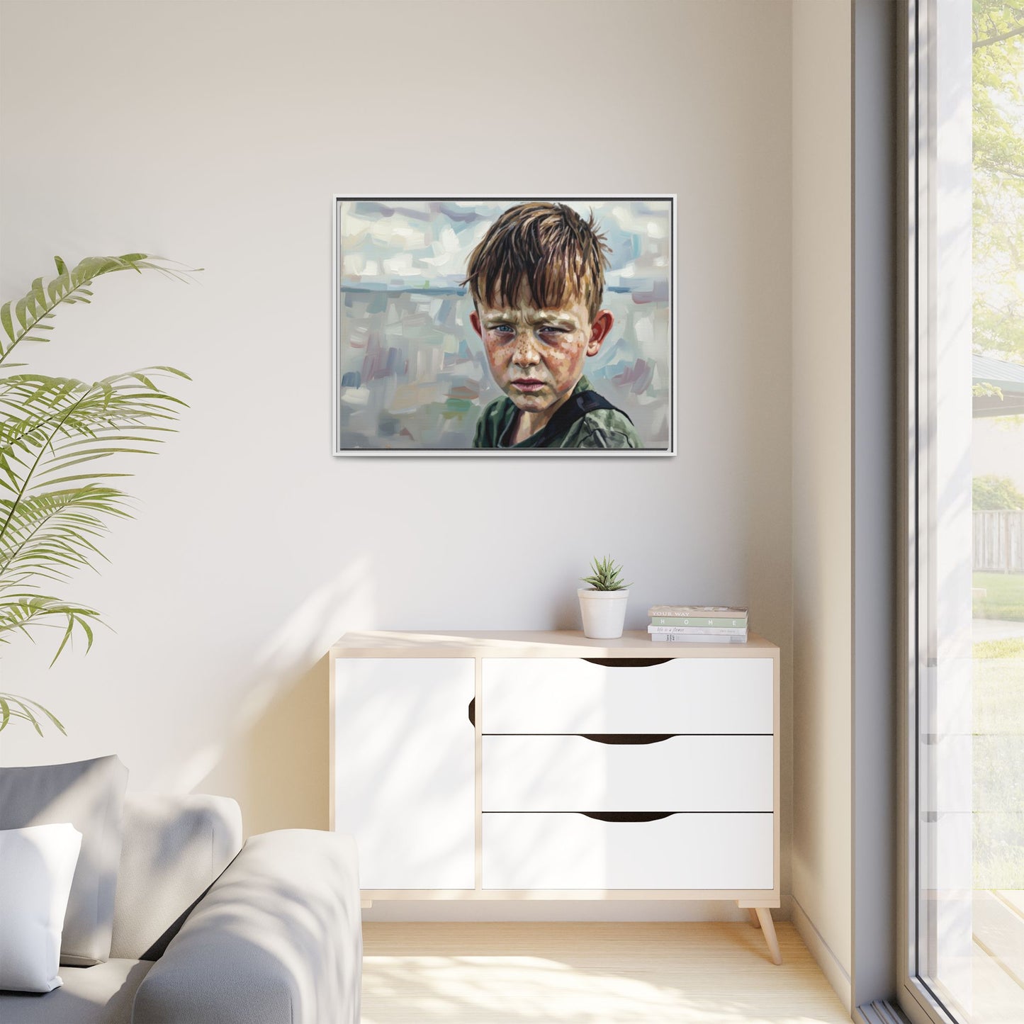 Framed Matte Canvas: Gritty Boy Portrait Art Print