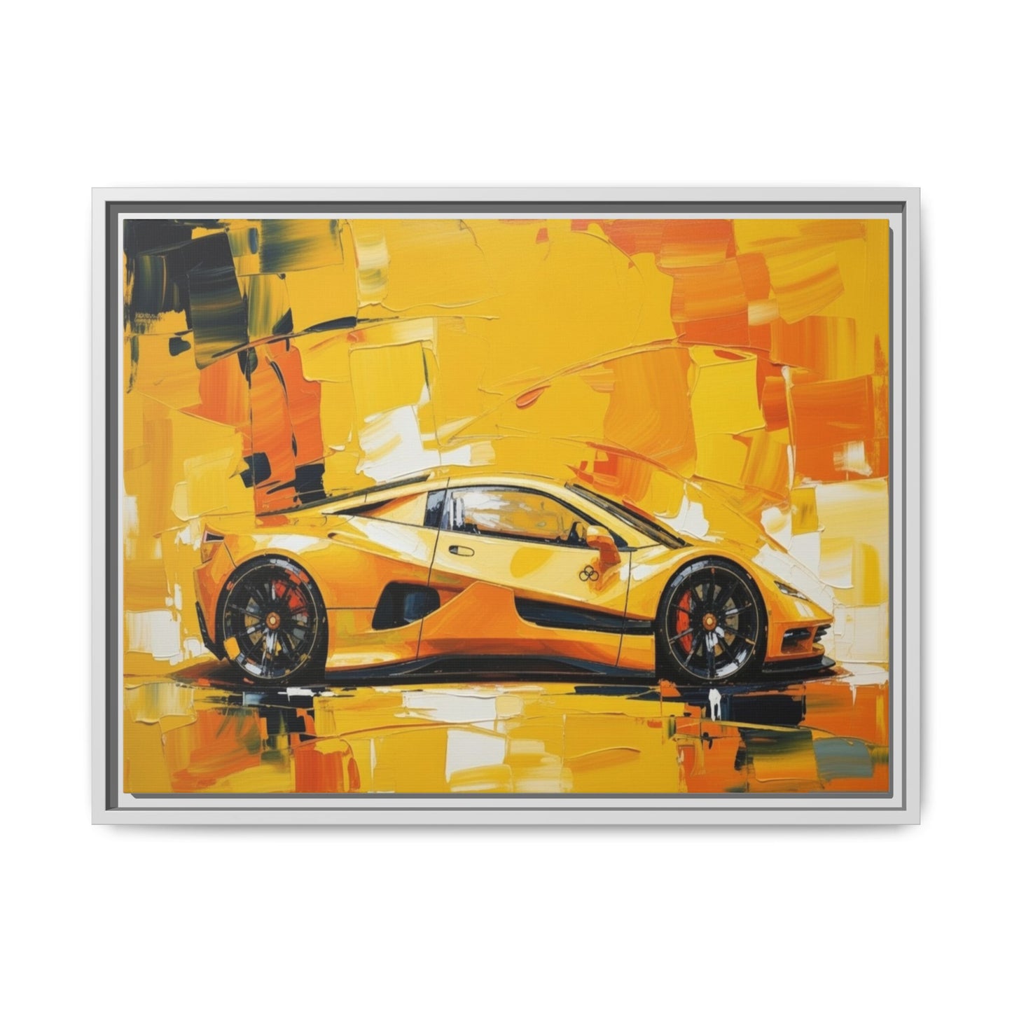 Yellow Sports Car Abstract Matte Canvas Framed Print
