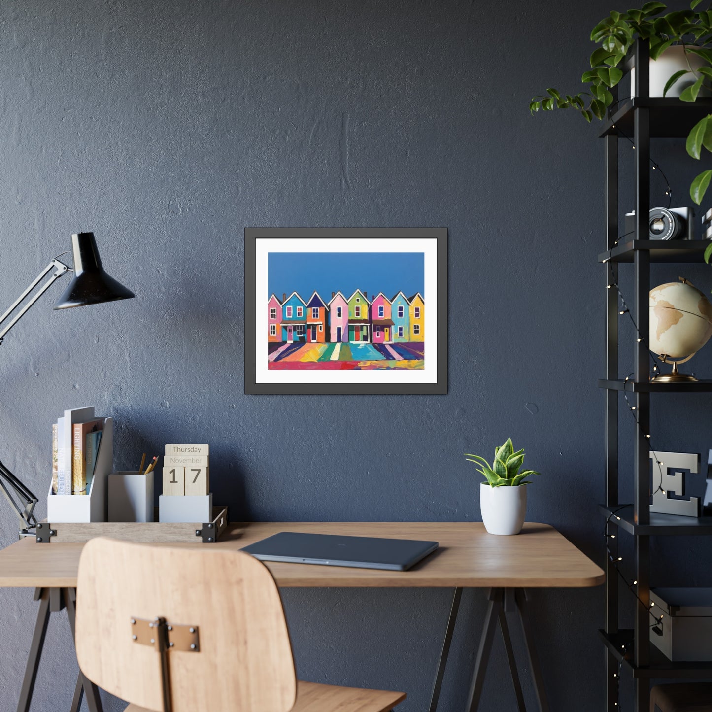Framed Poster Colorful Row of Houses Wall Art