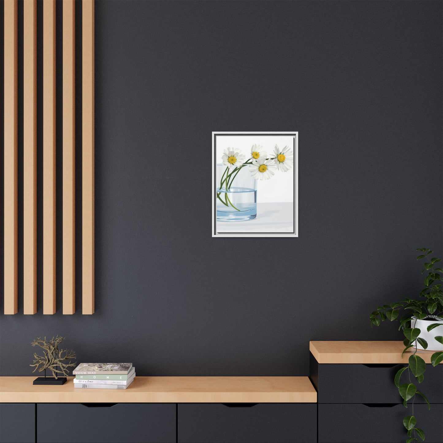 Framed Daisy Canvas Print — Minimal Botanical Wall Art