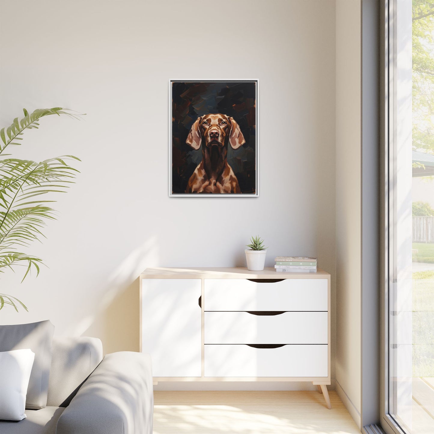 Framed Matte Canvas Dog Portrait – Brown Vizsla Wall Art