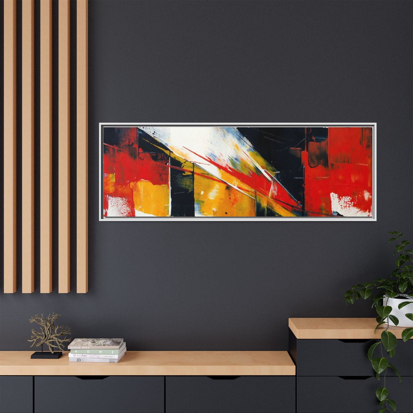 Abstract Red & Black Framed Canvas Print — Modern Geometric Wall Art