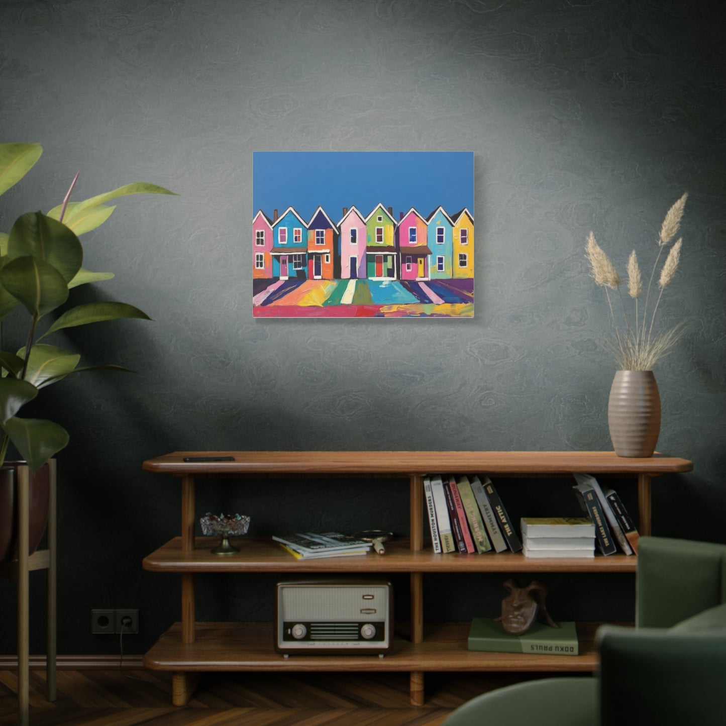 Colorful Row Houses Matte Canvas Print Vibrant Coastal Neighborhood Wall Art