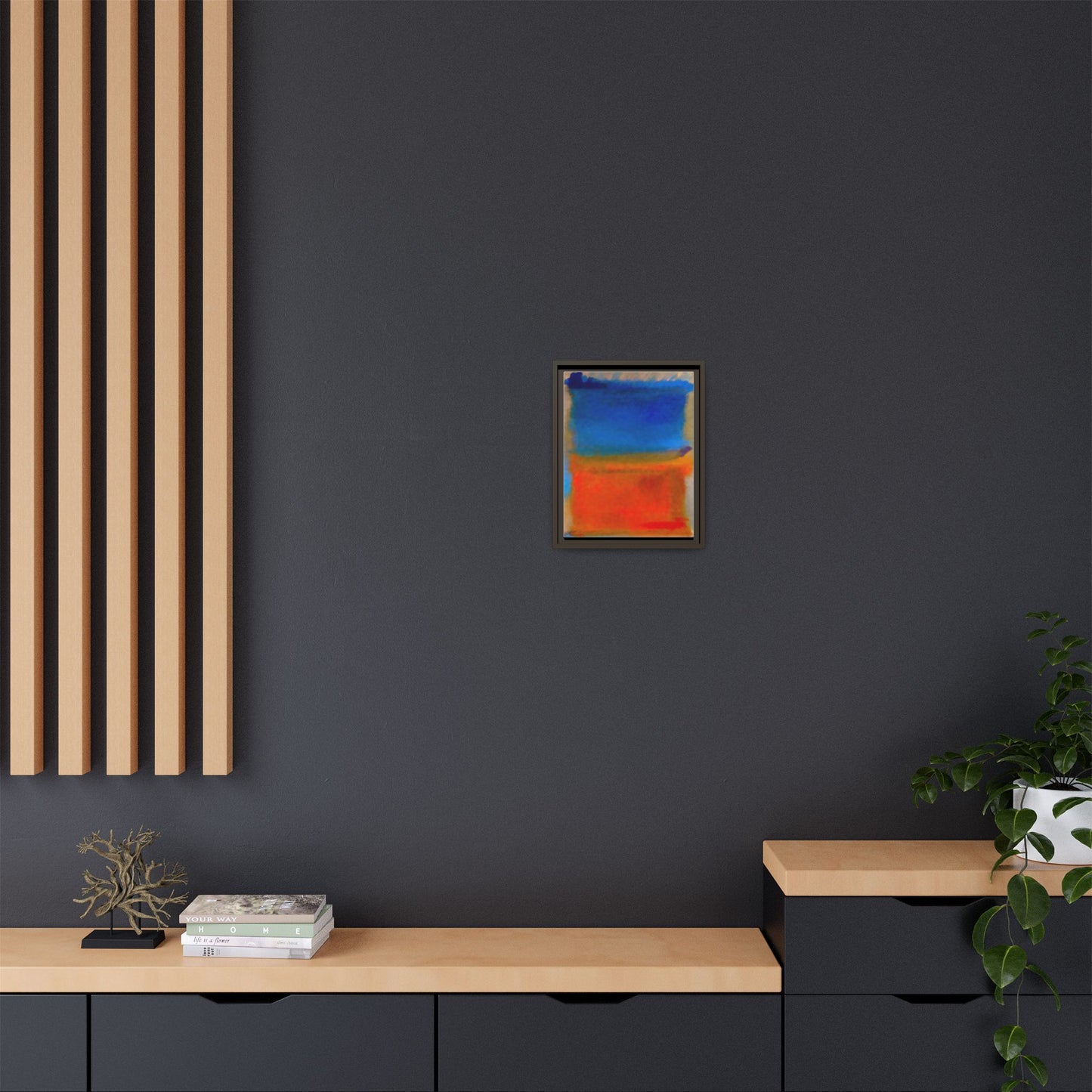 Abstract Color Block Matte Canvas Framed Wall Art — Blue & Orange Modern Painting