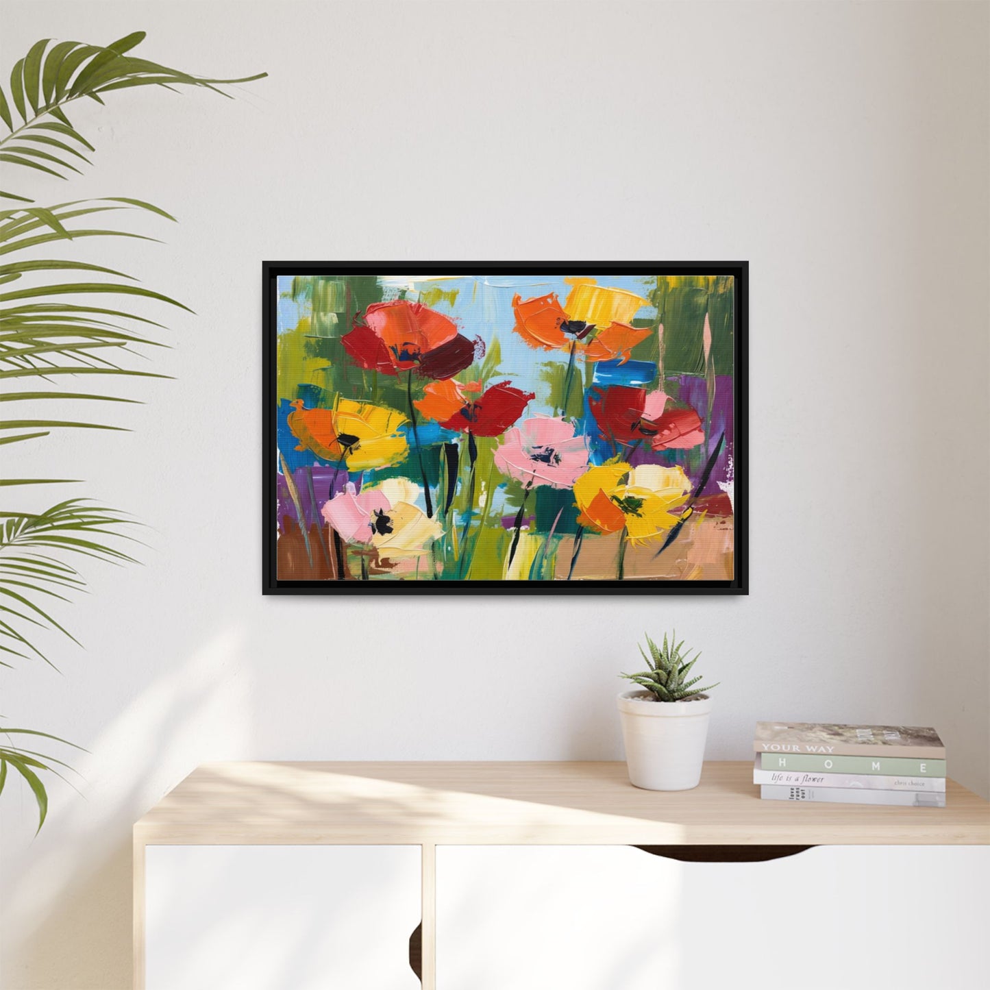 Framed Floral Canvas Print — Colorful Abstract Poppy Artwork