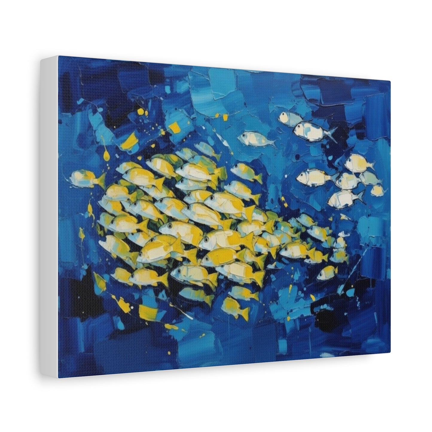 Canvas Wall Art - Blue School of Fish Matte Stretched Canvas