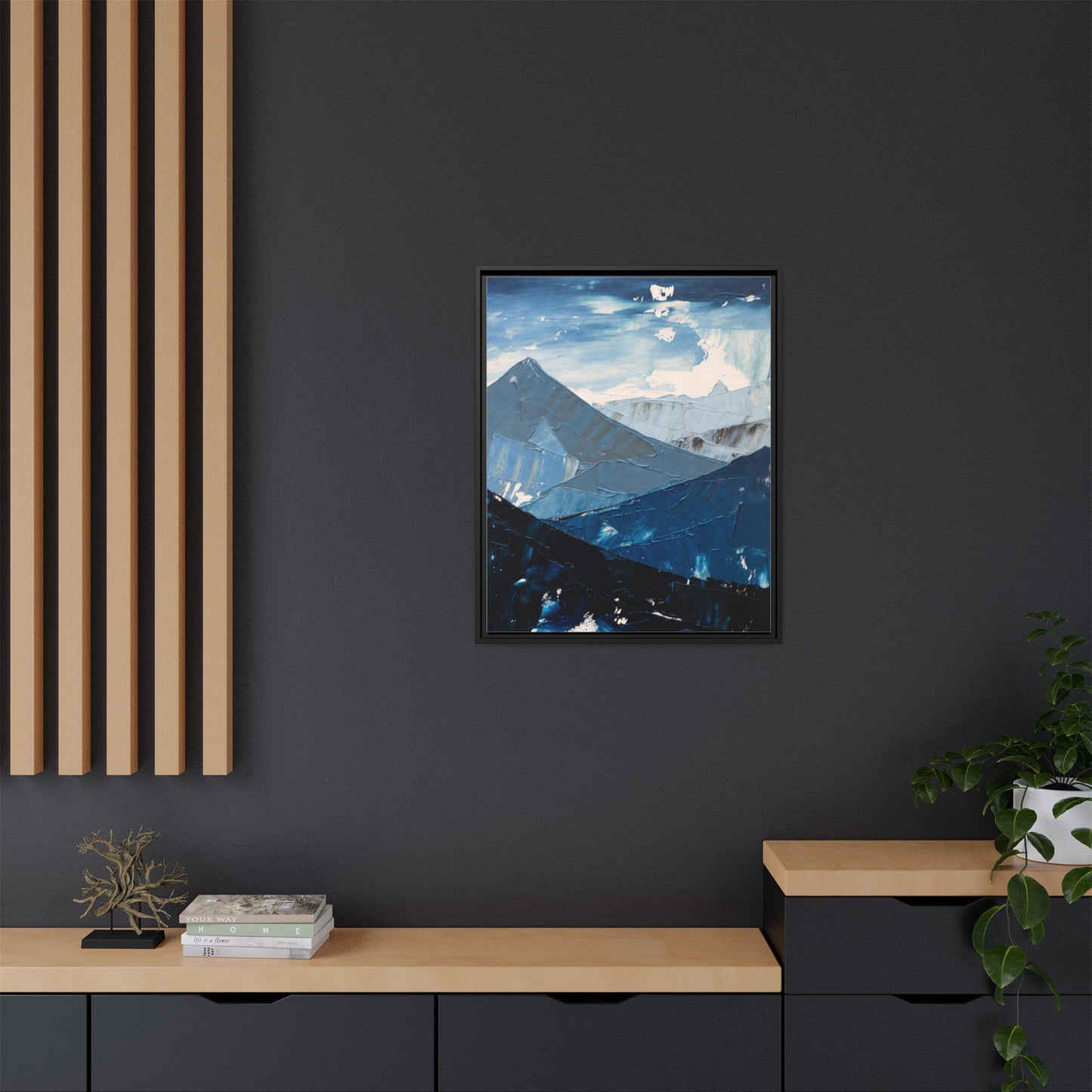 Blue Mountain Landscape Matte Canvas Framed | Abstract Mountain Wall Art