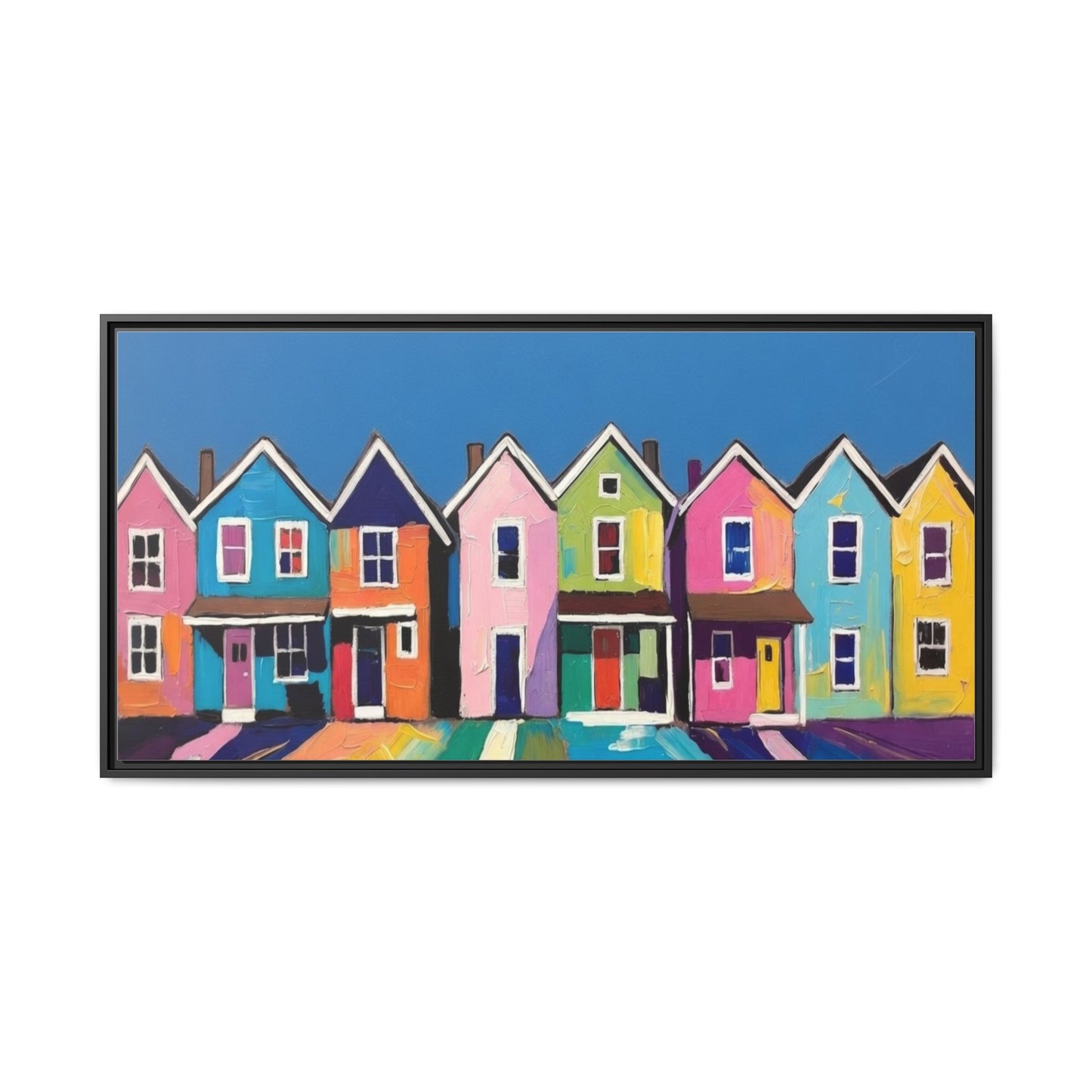 Colorful Beach Houses Matte Canvas Framed Wall Art