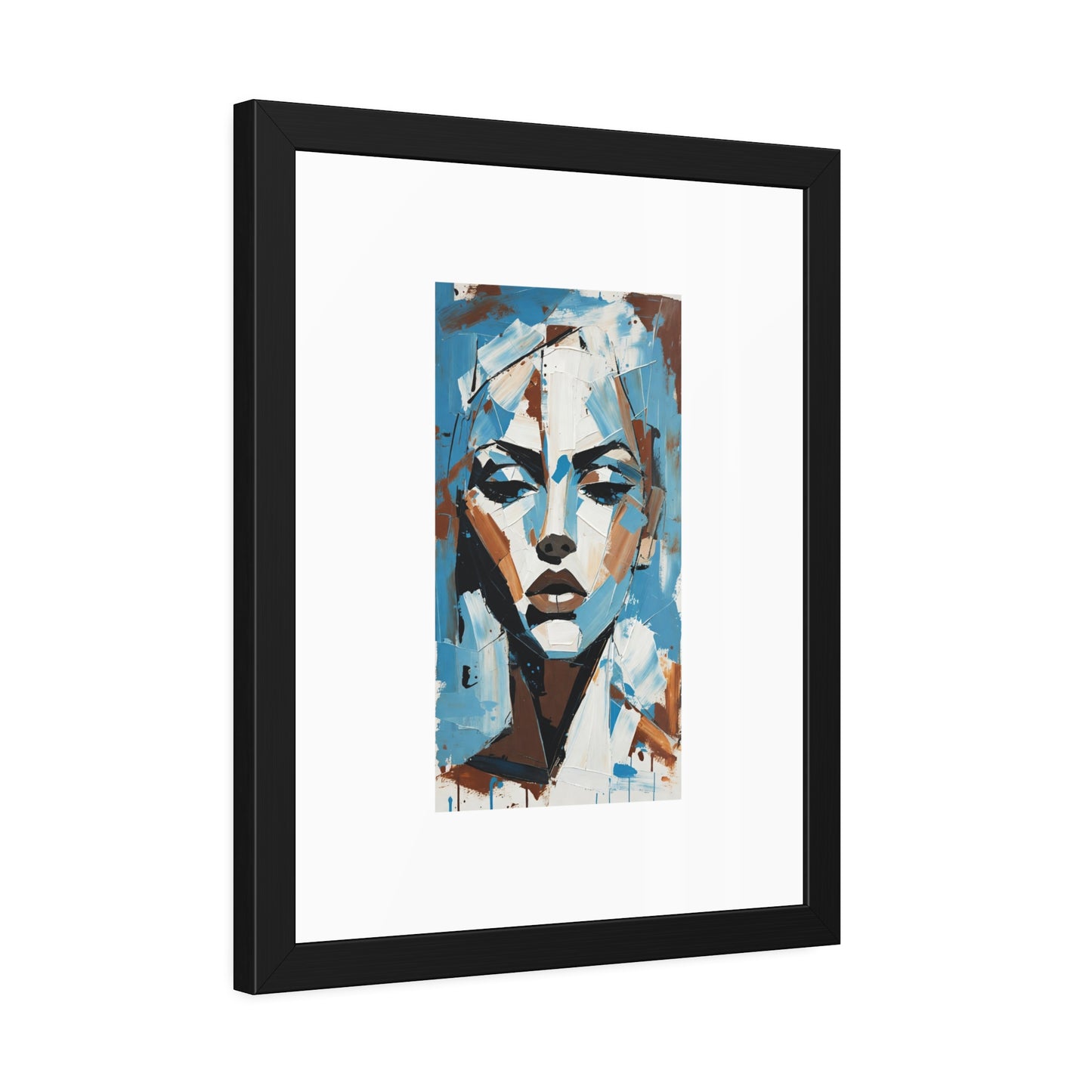 Framed Art Print - Abstract Blue Portrait Poster (Modern Wall Decor)
