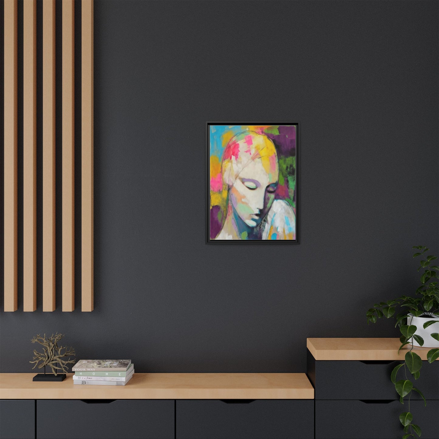 Framed Matte Canvas Art - Colorful Abstract Portrait