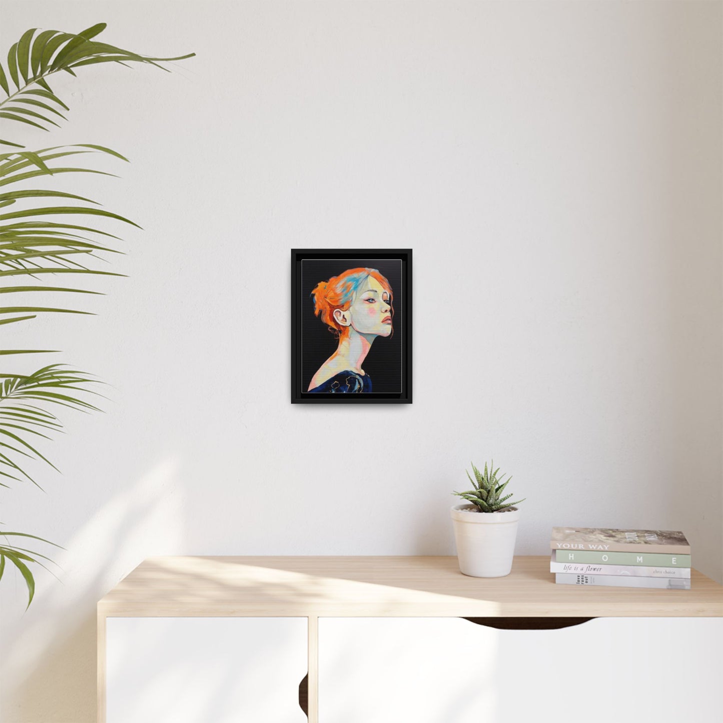 Framed Matte Canvas Portrait — Vibrant Multi‑Color Woman Wall Art