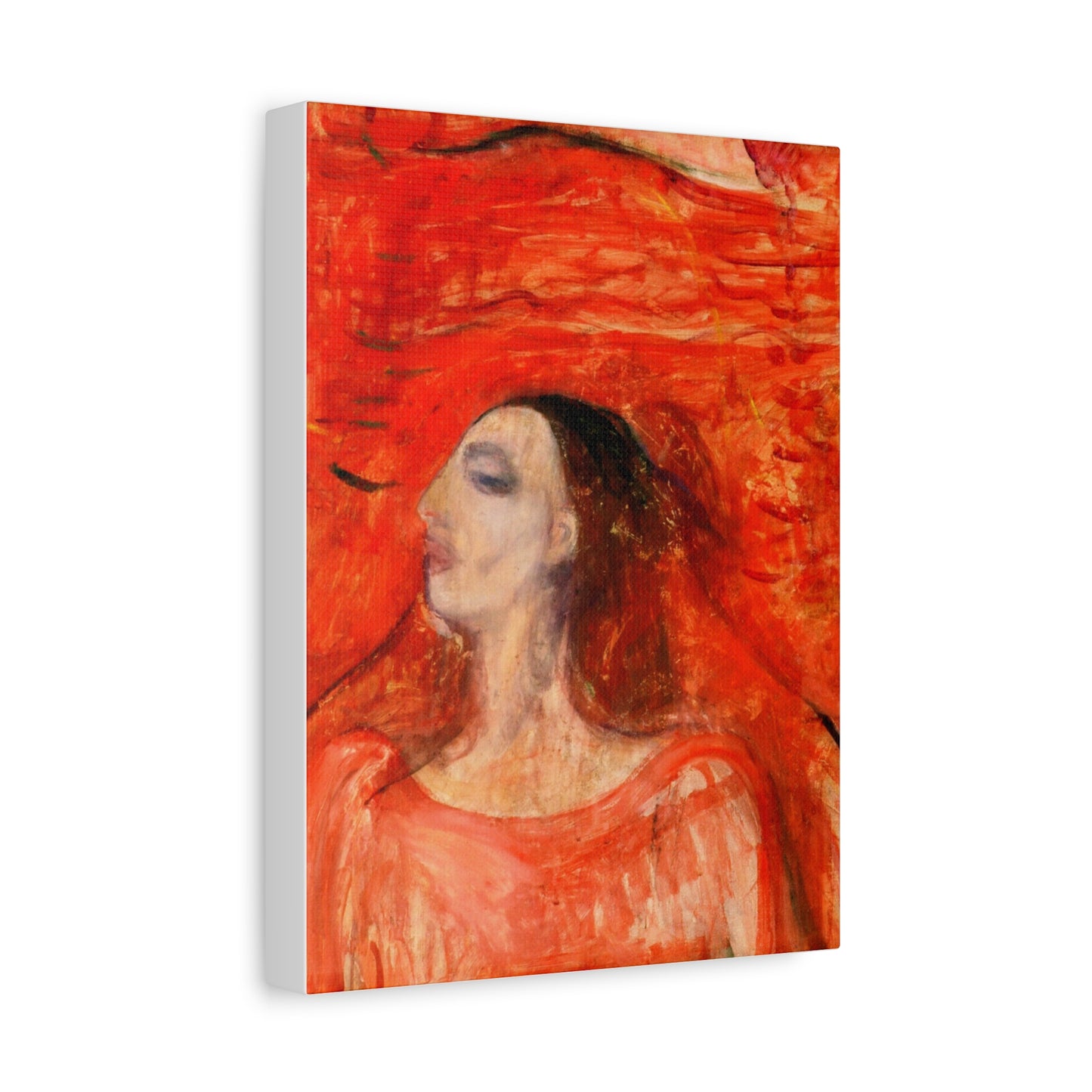 Woman's Head against a Red Background by Edvard Munch Matte Canvas Wall Art