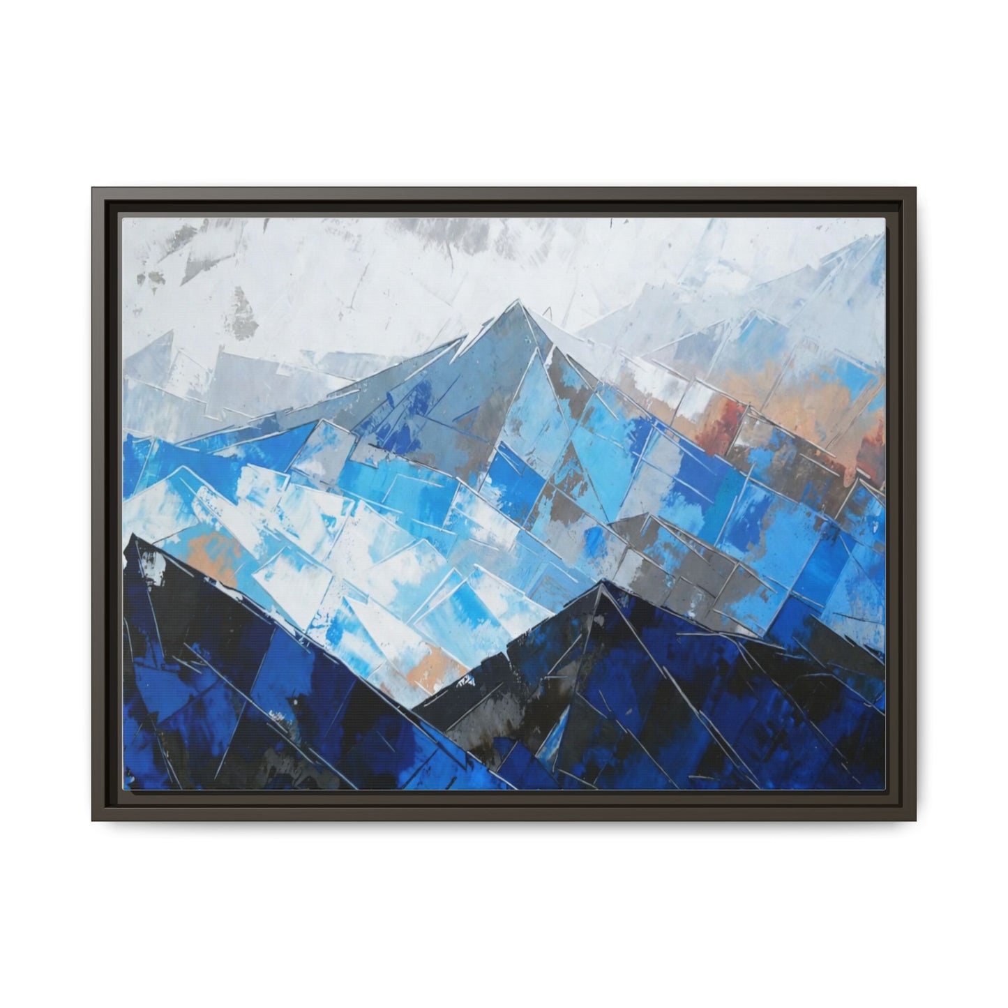 Framed Matte Canvas Blue Mountain Abstract Wall Art