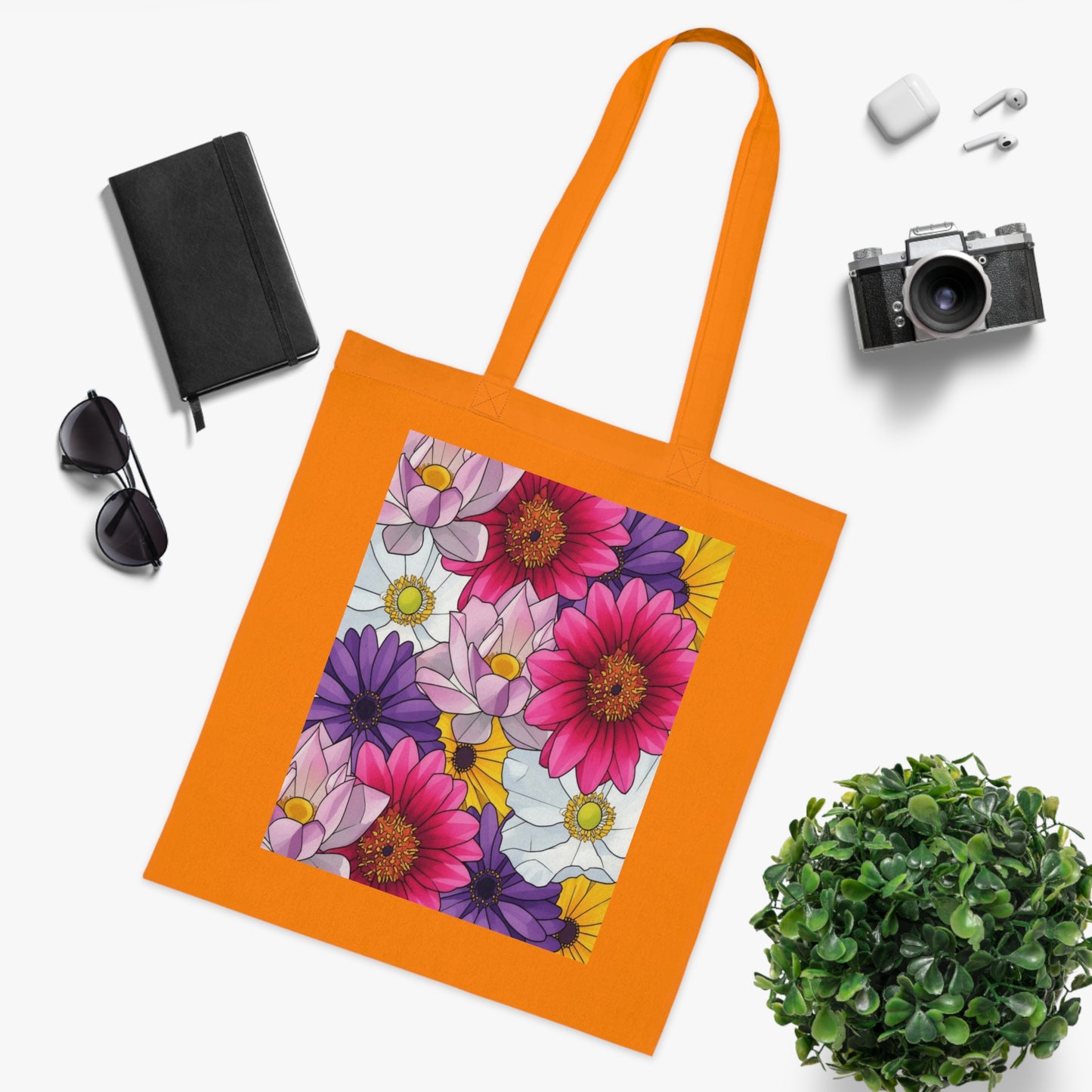 Floral Burst Cotton Tote Bag — Colorful Daisy & Gerbera Garden Print