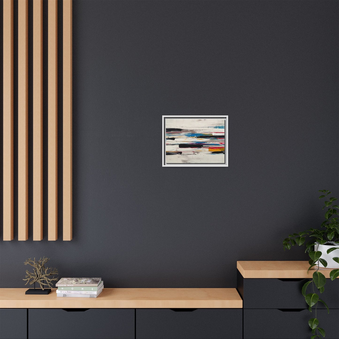 Abstract Multi-Color Framed Canvas Wall Art — Modern Horizontal Brushstroke Print