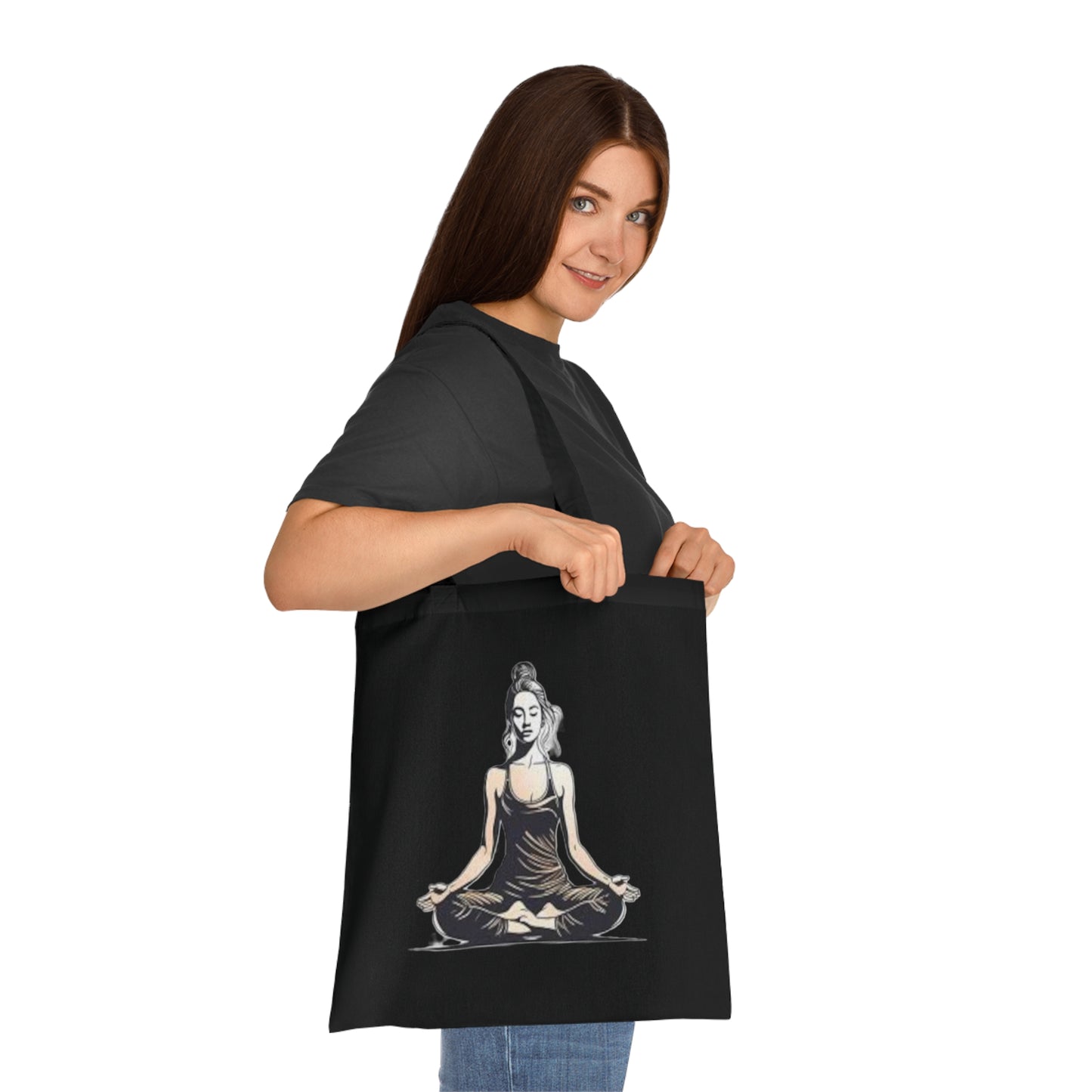 Yoga Meditation Cotton Tote Bag — Lotus Pose Graphic Beach & Market Tote