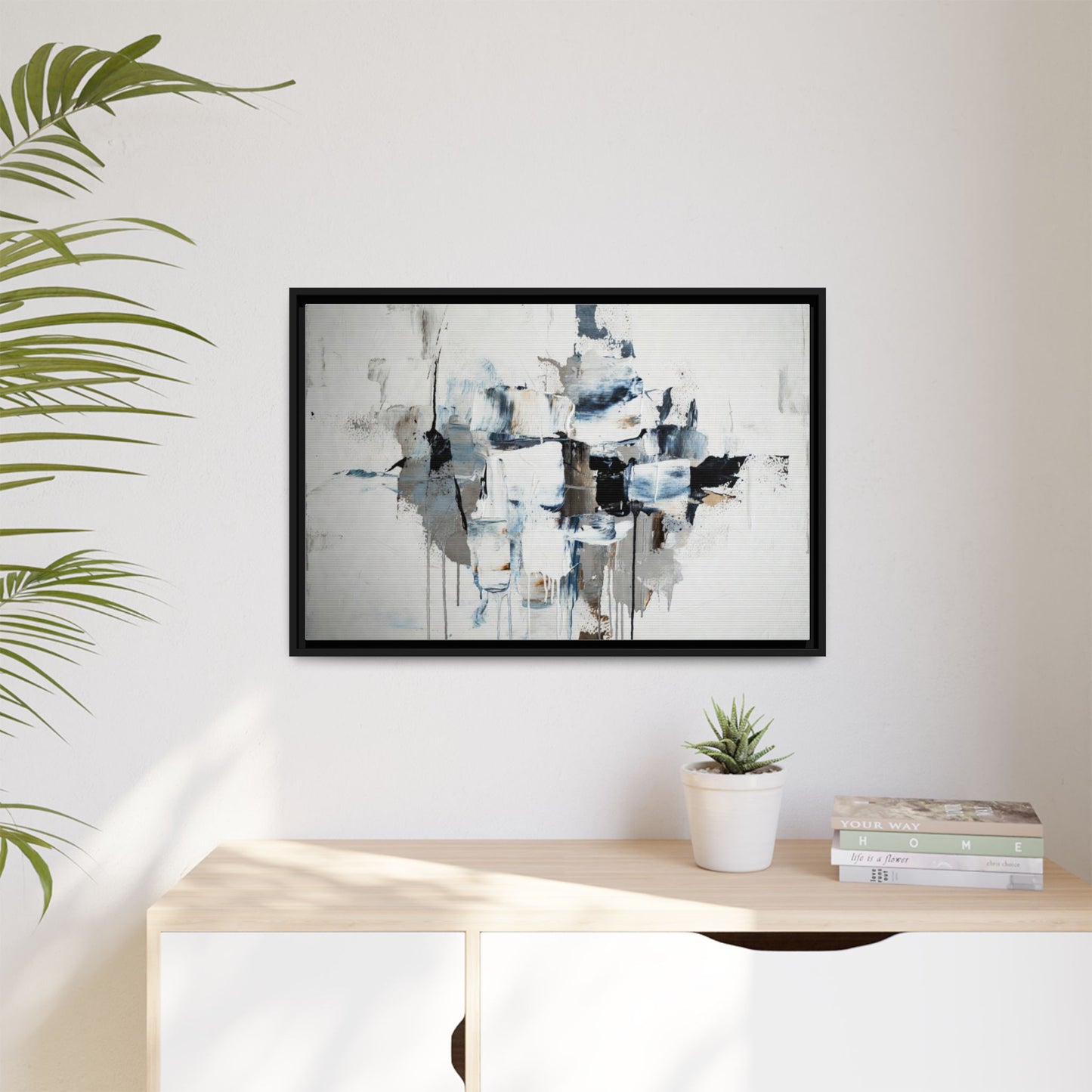 Framed Abstract Canvas Art — Blue Neutral Modern Wall Print