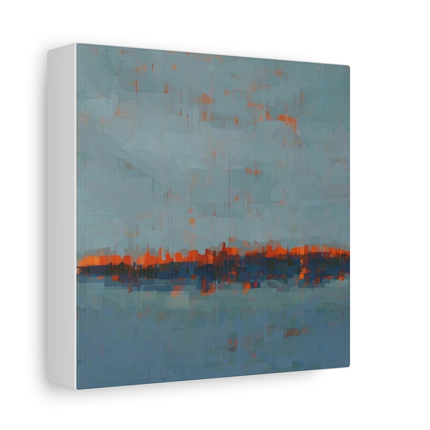Abstract Coastal Horizon Canvas Print — Blue Teal with Orange Accent