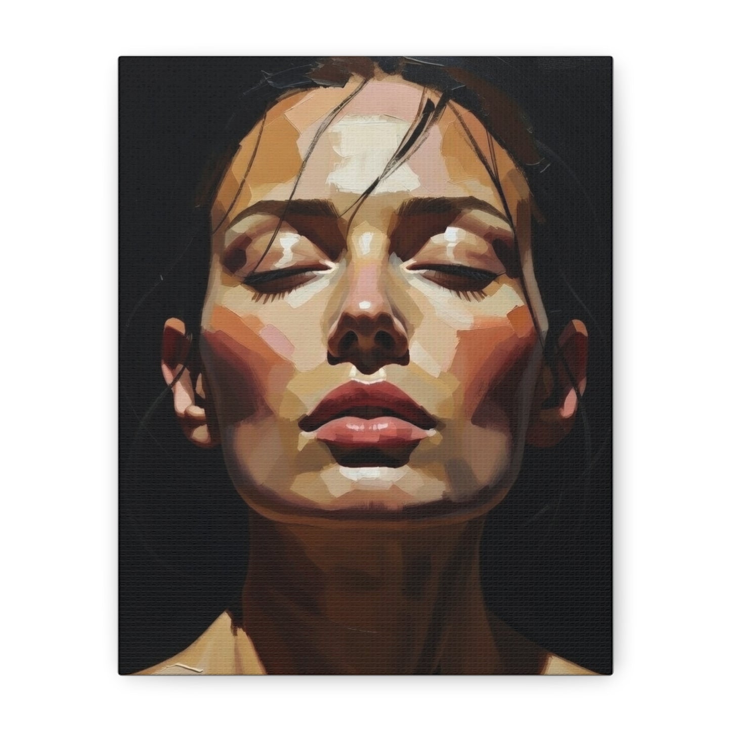 Contemporary Portrait Canvas Print — Meditative Woman Matte Stretched Wall Art