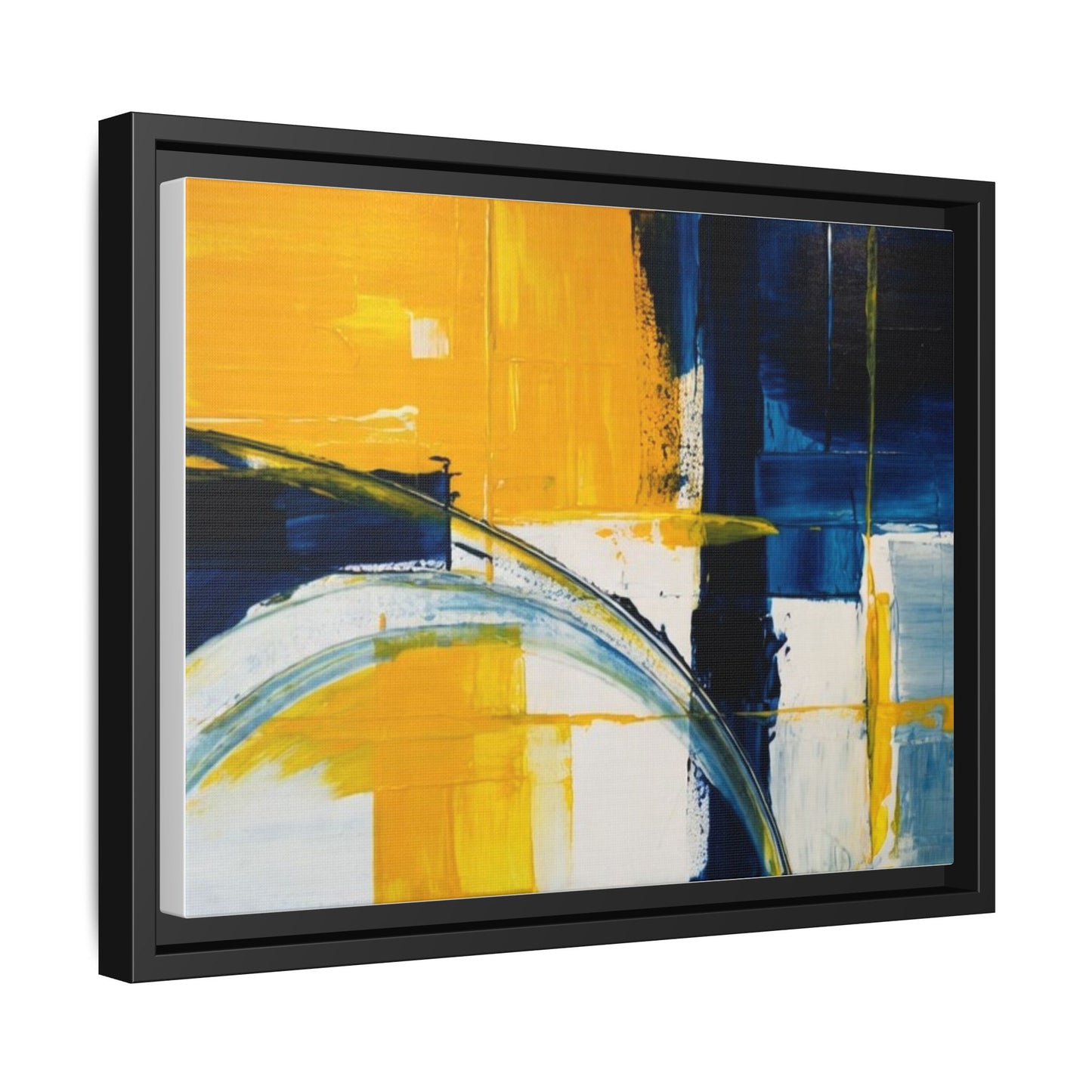 Abstract Yellow & Blue Framed Canvas Wall Art — Modern Matte Canvas Print