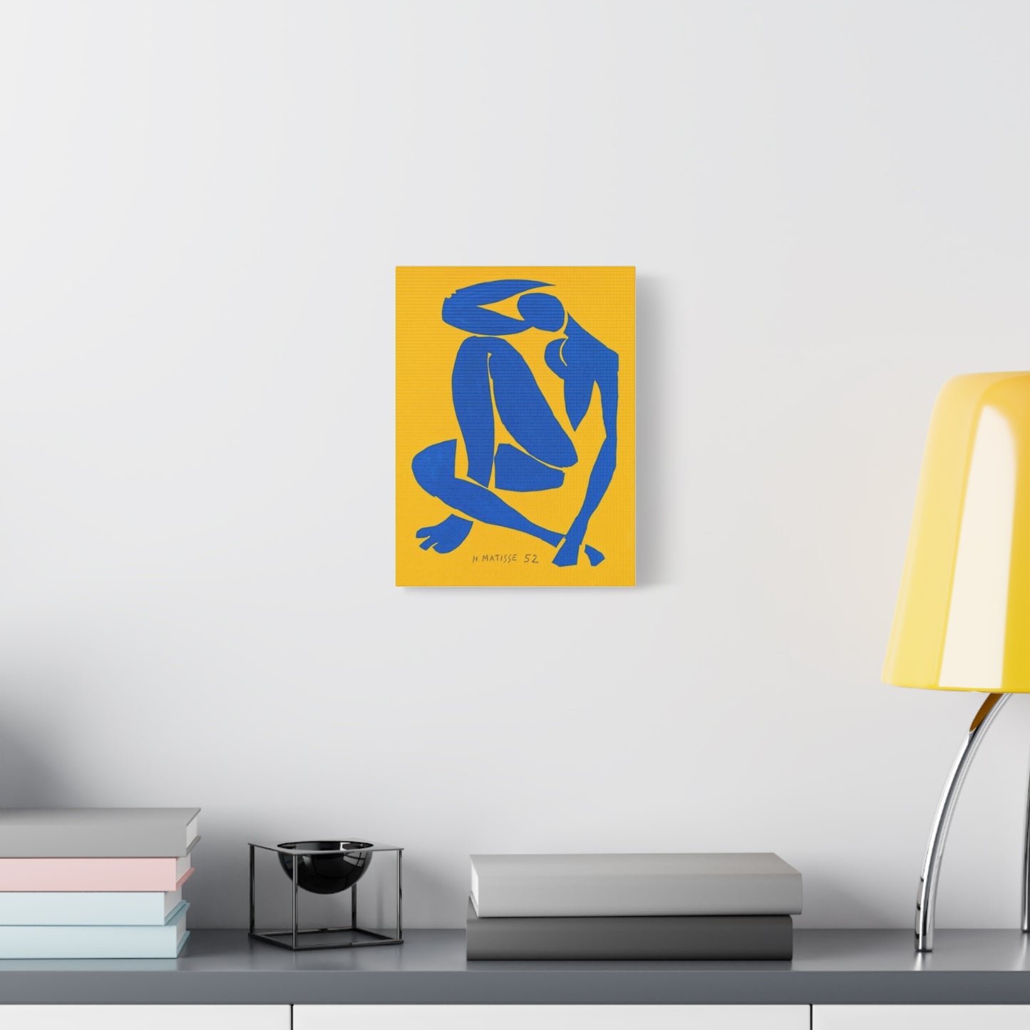 Blue Matisse Nude Silhouette Matte Canvas Print — Modern Yellow Wall Art