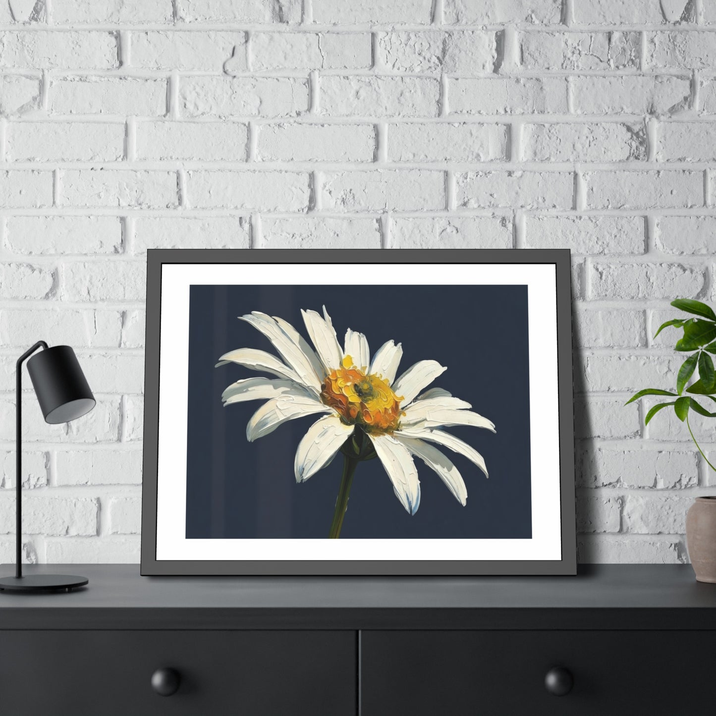 Framed Daisy Art Print — White Daisy Wall Poster in Black Frame