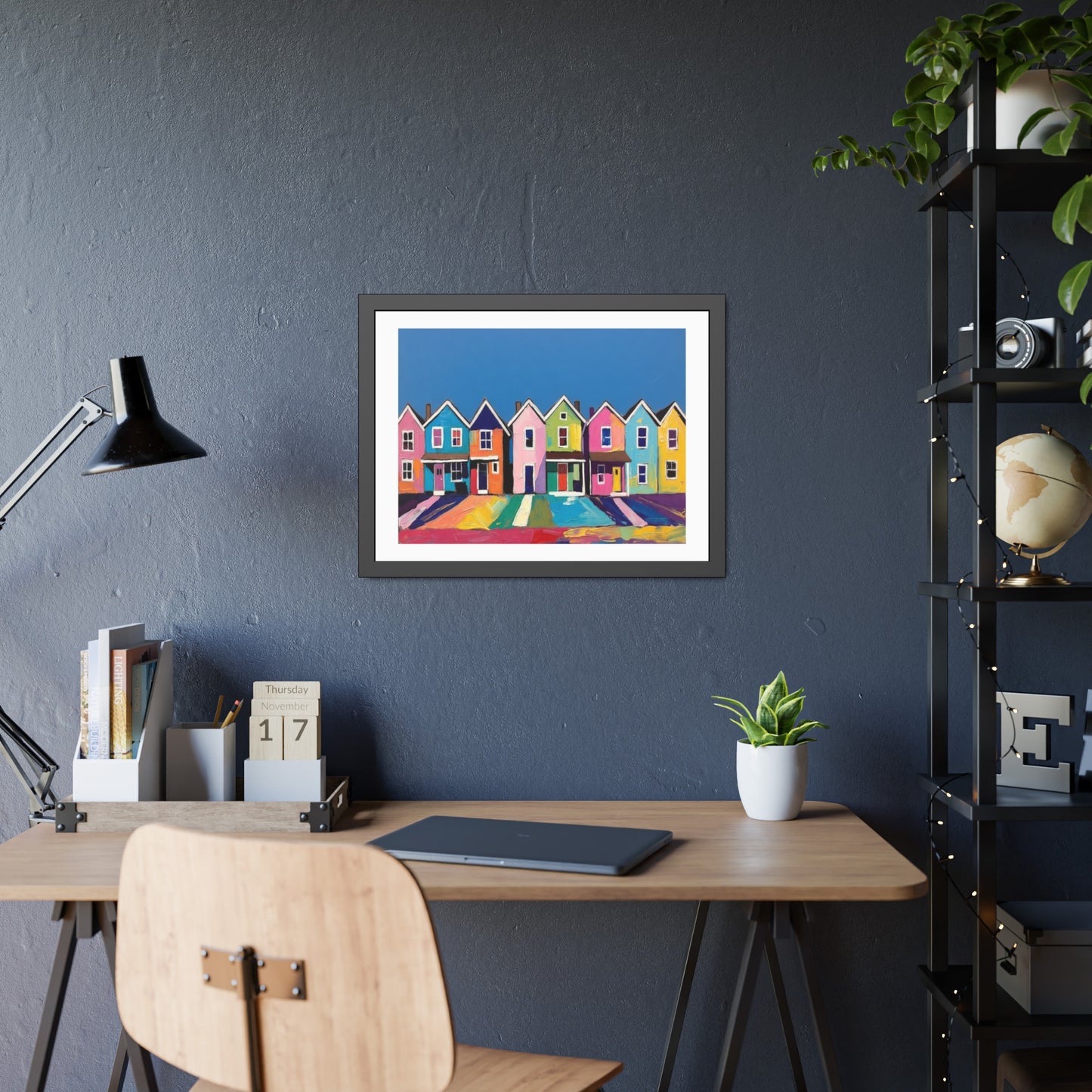 Framed Poster Colorful Row of Houses Wall Art