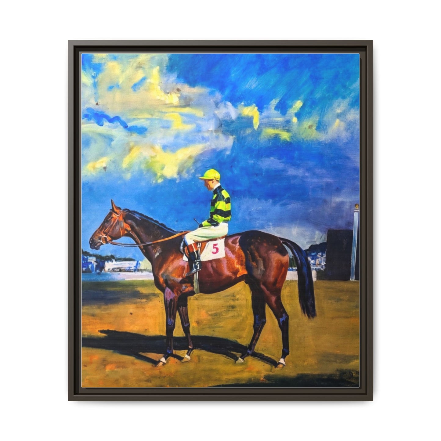 Framed Matte Canvas — Jockey on Racehorse Vintage Equestrian Wall Art