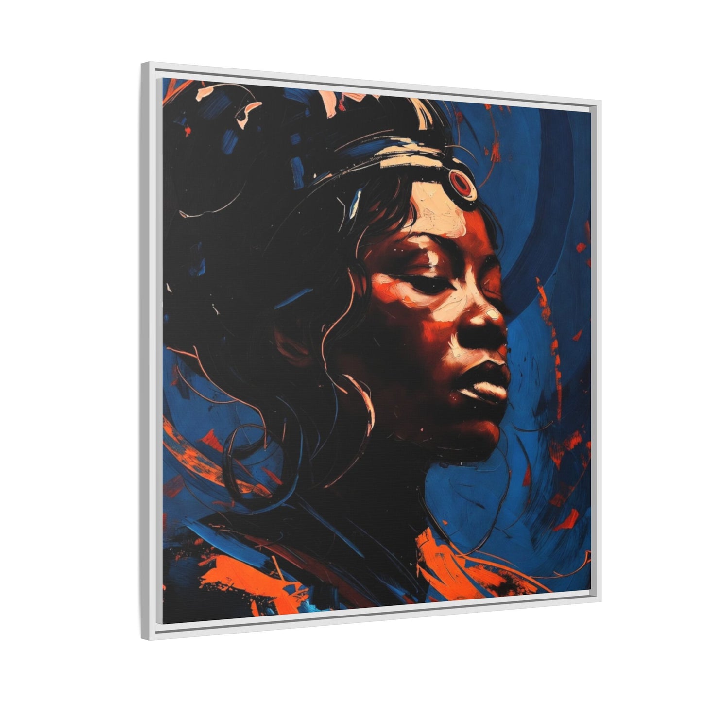 Framed Matte Canvas Art - Vibrant Portrait of a Black Woman (Multi-Color)