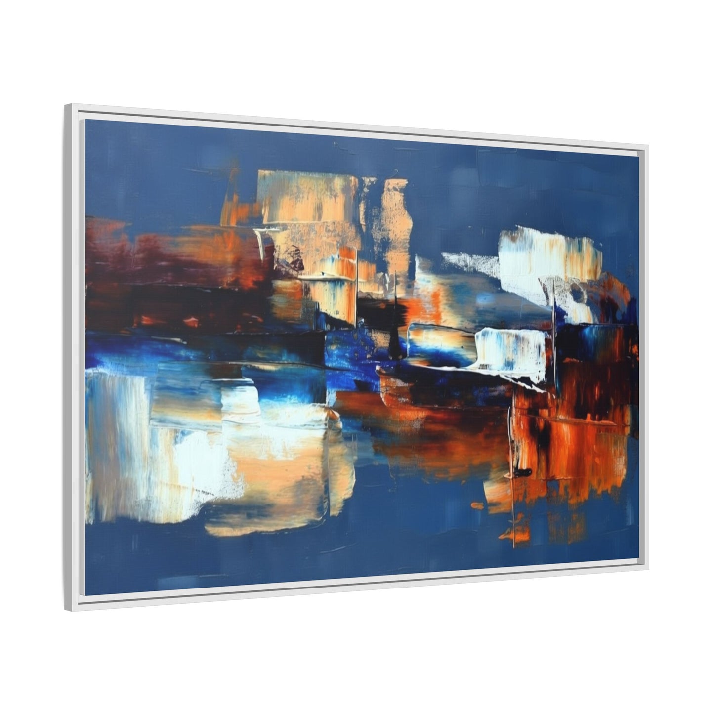 Abstract Blue & Rust Framed Canvas Art — Modern Matte Wall Painting