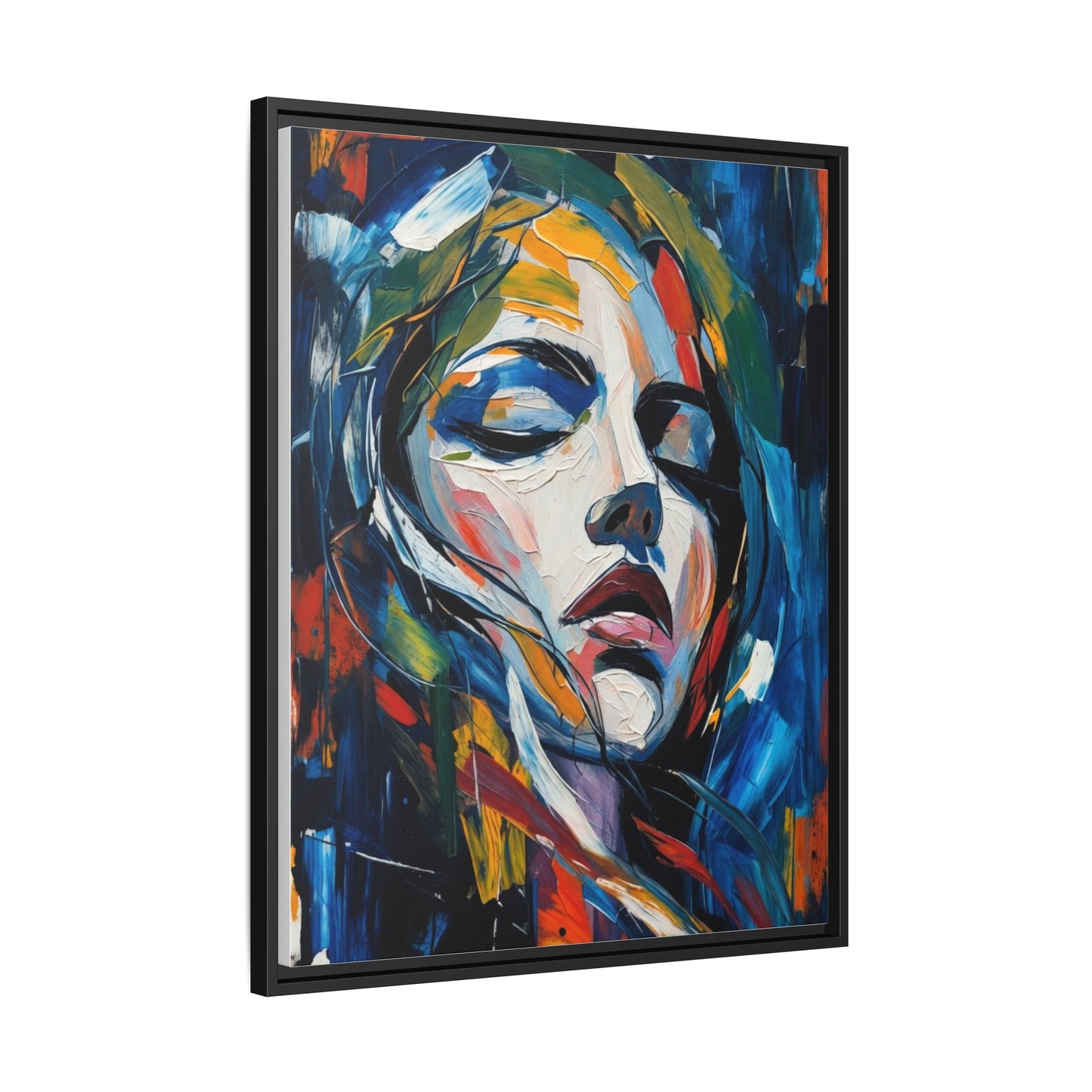 Abstract Colorful Woman Portrait — Framed Matte Canvas Wall Art