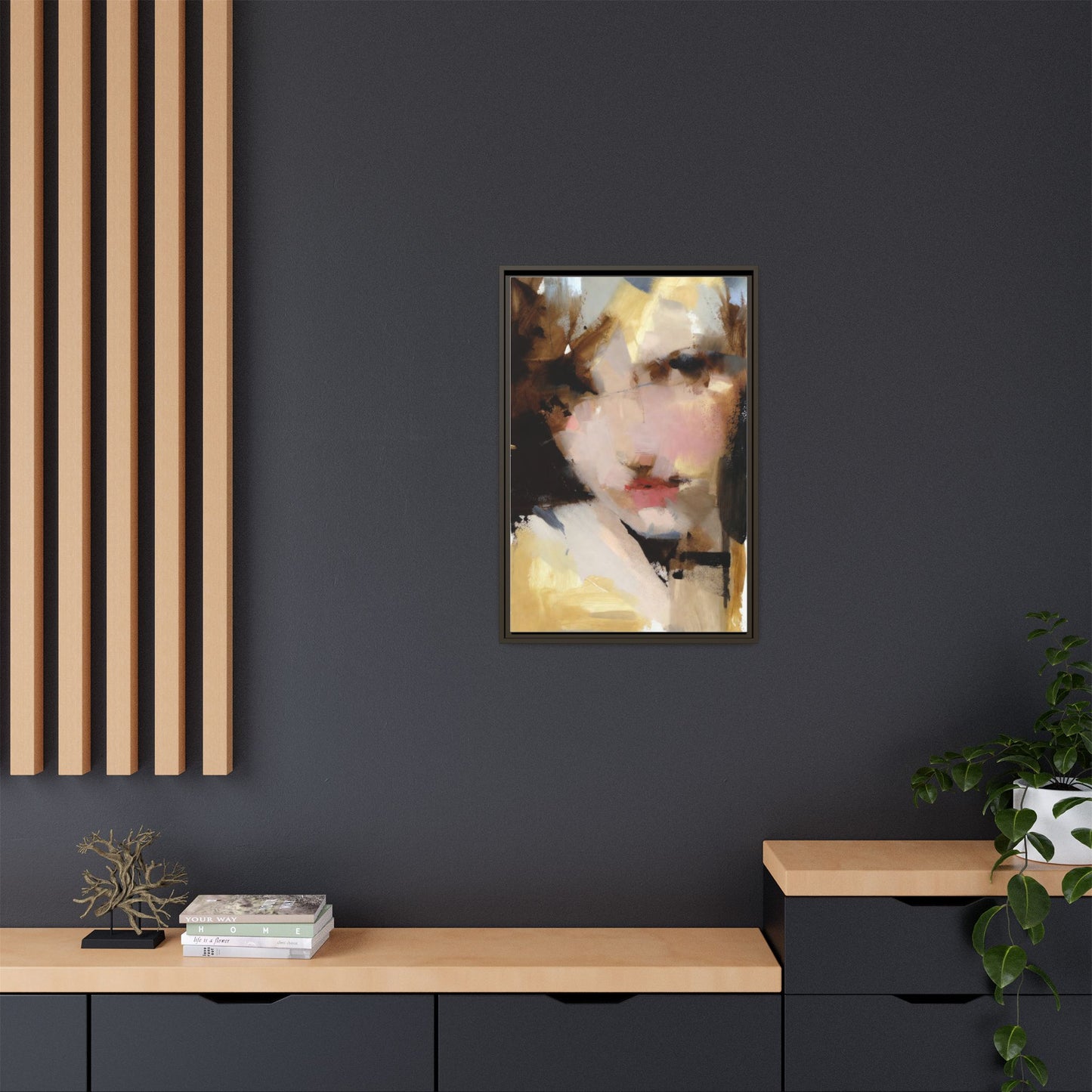 Abstract Portrait Matte Canvas Framed Print — Modern Feminine Wall Art