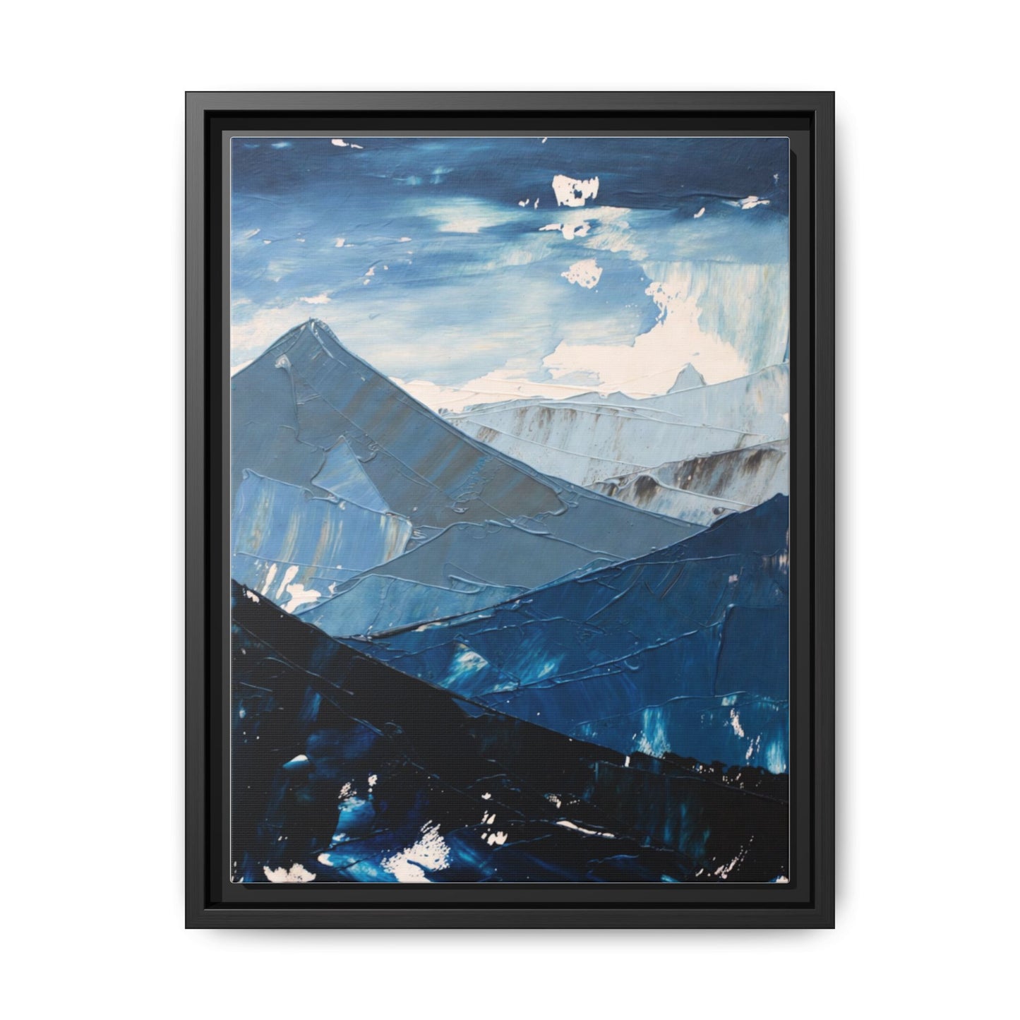 Blue Mountain Landscape Matte Canvas Framed | Abstract Mountain Wall Art