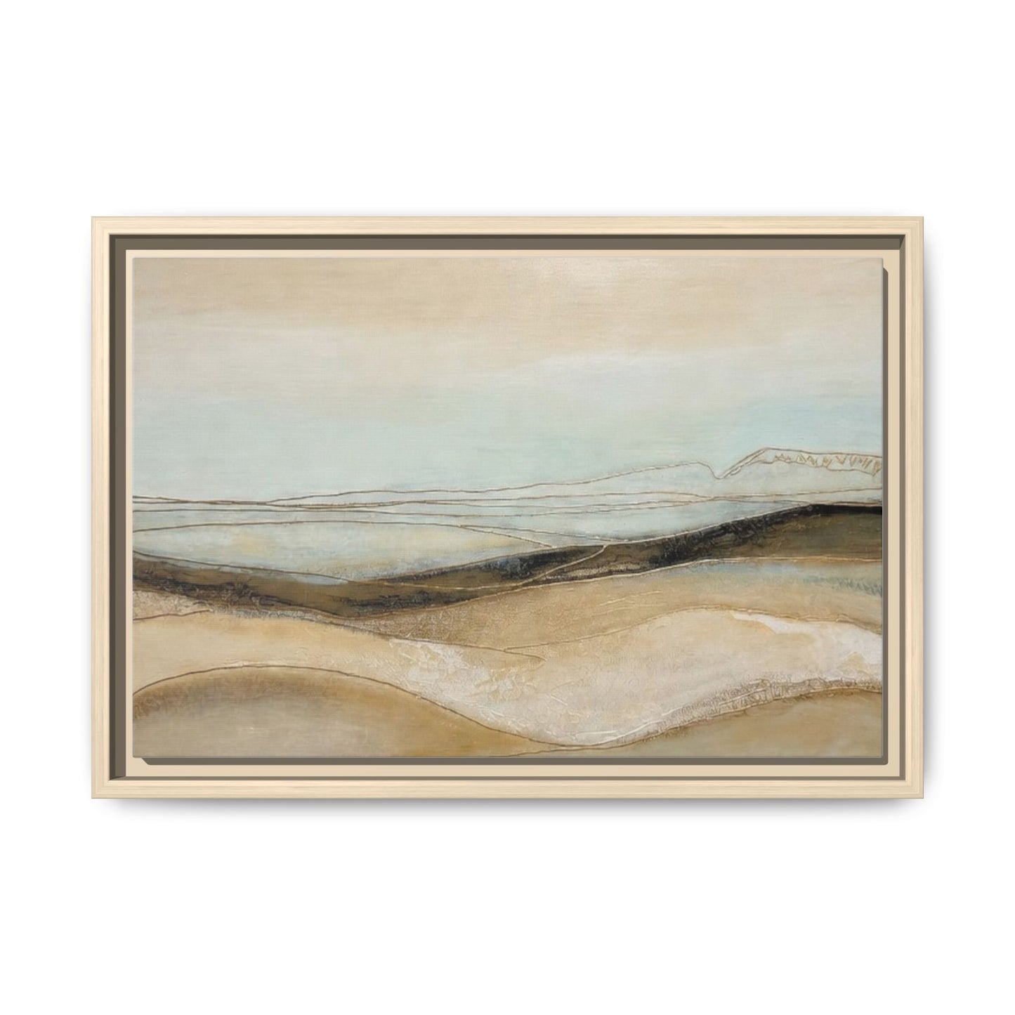 Framed Matte Canvas Wall Art — Neutral Abstract Landscape in Soft Blues & Earth Tones