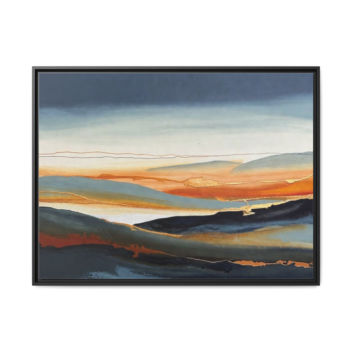 Framed Matte Canvas: Abstract Coastal Sunset Landscape Wall Art