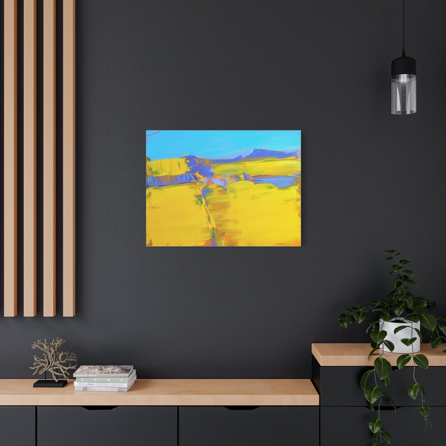 Abstract Yellow Field Canvas Wall Art  Vibrant Landscape Matte Stretched Canvas 1.25"
